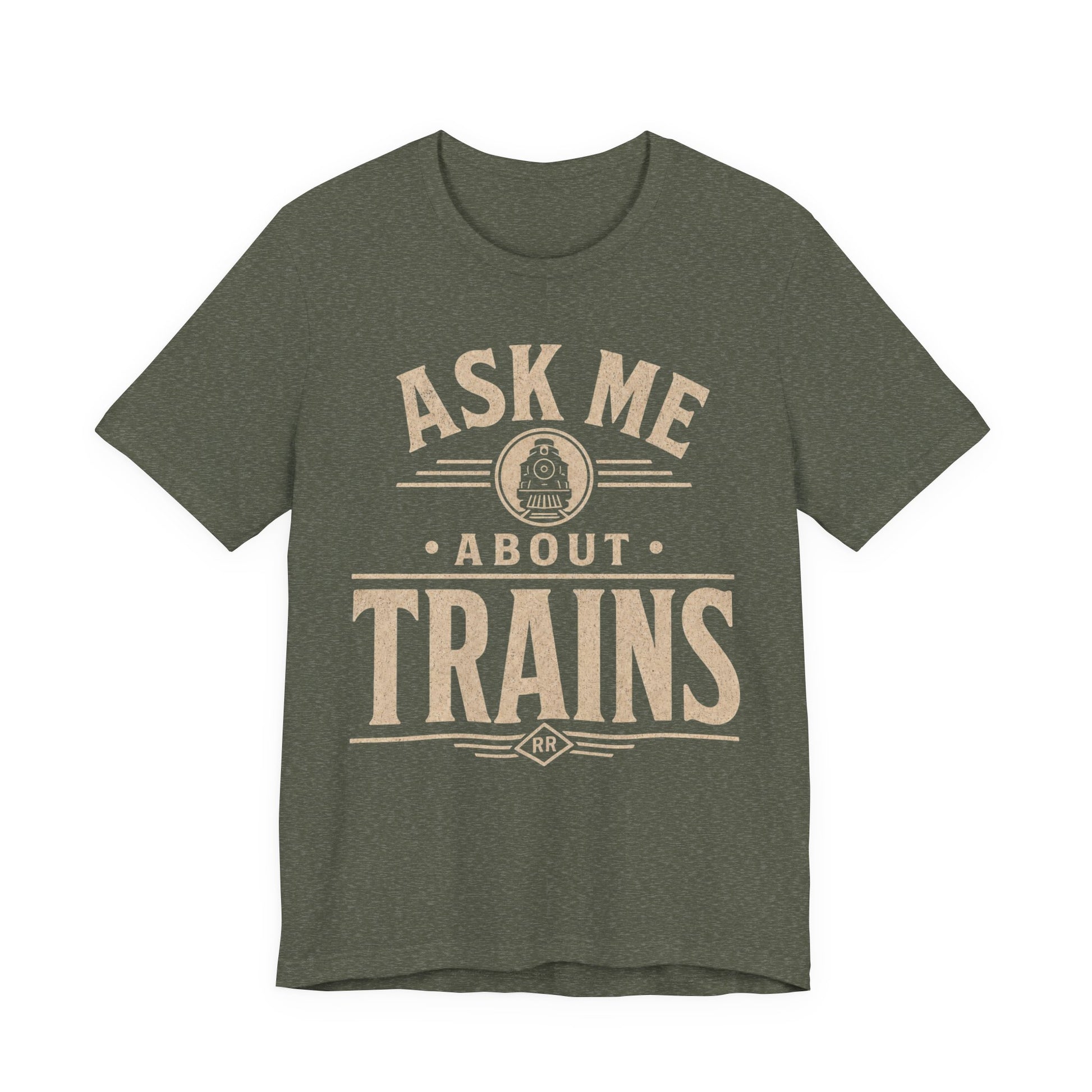 Ask Me About Trains Shirt — Vintage Railroad Tee for Train Enthusiasts image