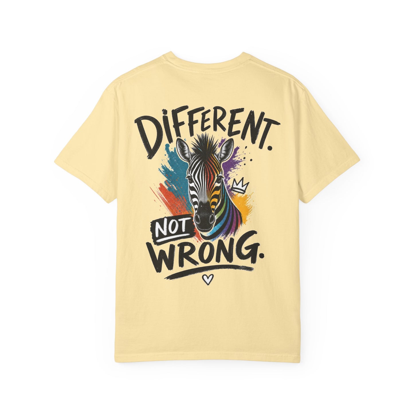 Different Not Wrong Zebra T-Shirt — Neurodivergent Colorful Inspirational Graphic Tee