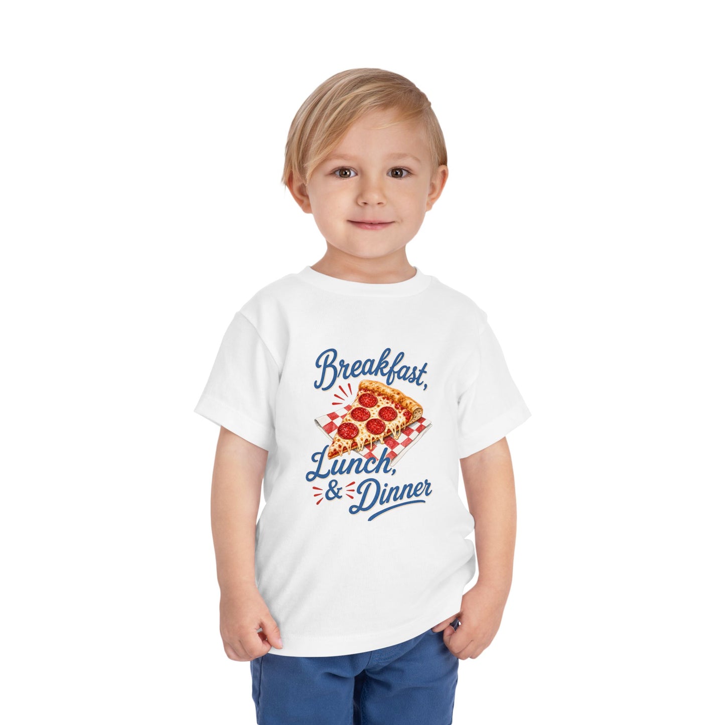 "Breakfast, Lunch & Dinner" Pizza Graphic Toddler Tee