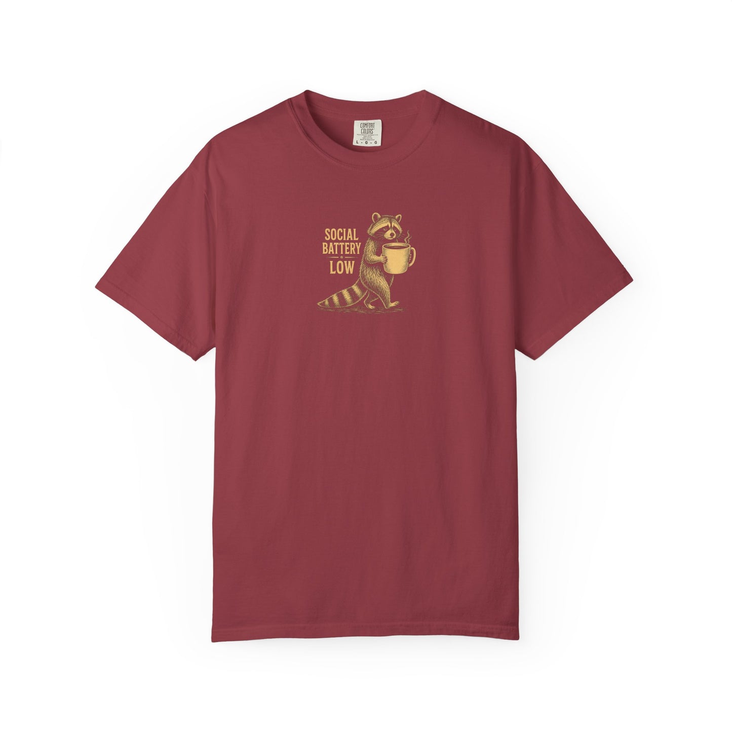 "Social Battery Low" Raccoon Coffee Graphic Tee