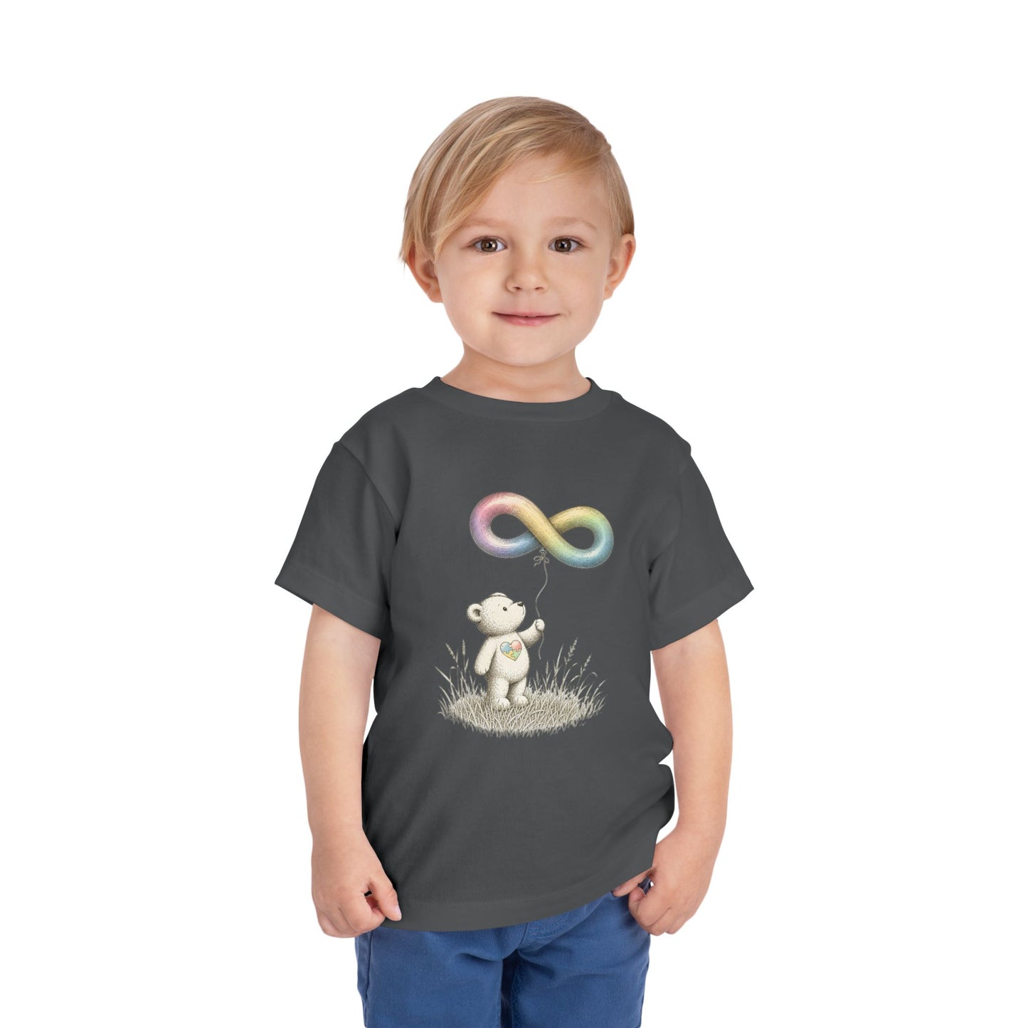 Toddler Tee — Bear Holding Rainbow Infinity Balloon Cute Kids Shirt image 15