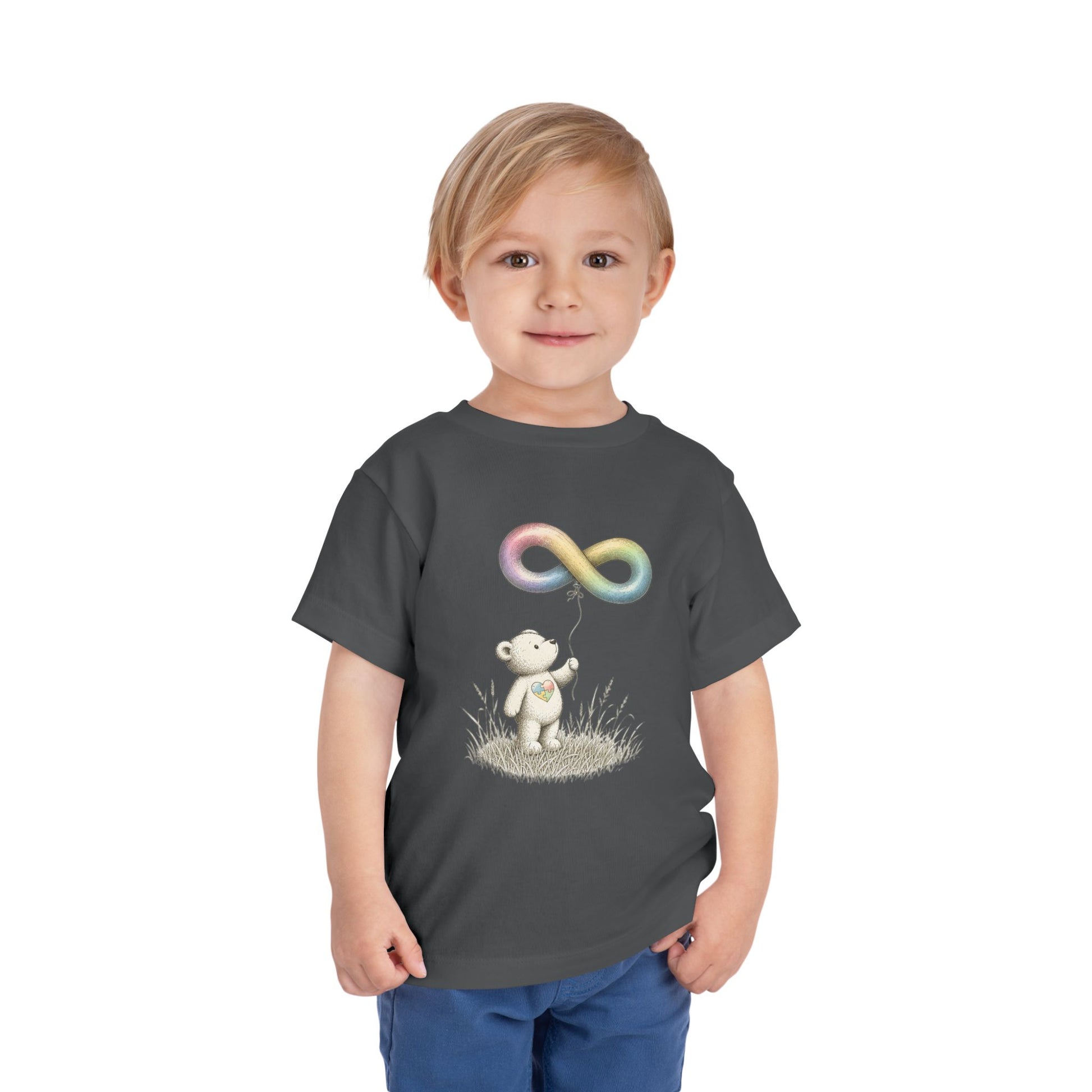 Toddler Tee — Bear Holding Rainbow Infinity Balloon Cute Kids Shirt image 15