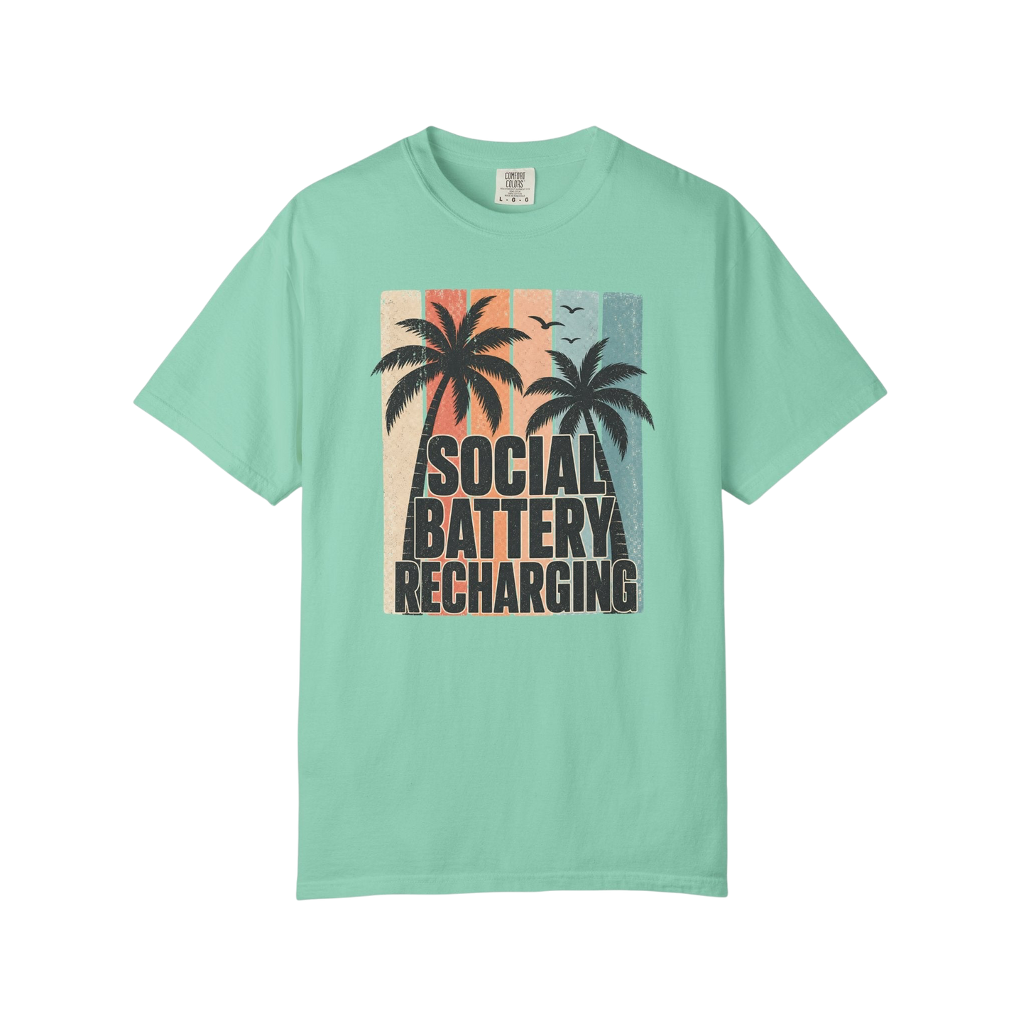 Social Battery Recharging T-Shirt — Retro Palm Beach Vacation Tee