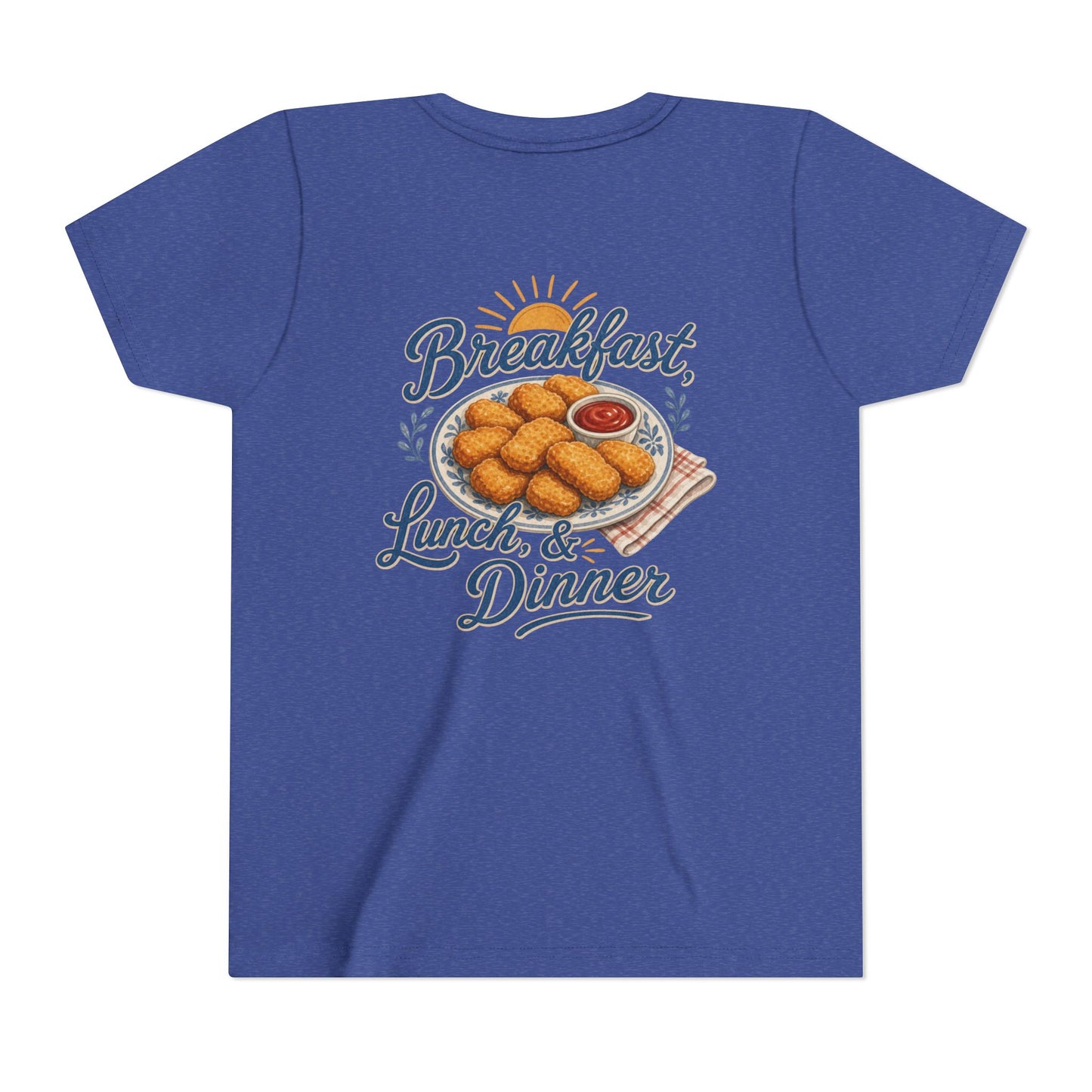 "Breakfast, Lunch & Dinner" Chicken Nugget Graphic Youth Tee — BACK PRINT