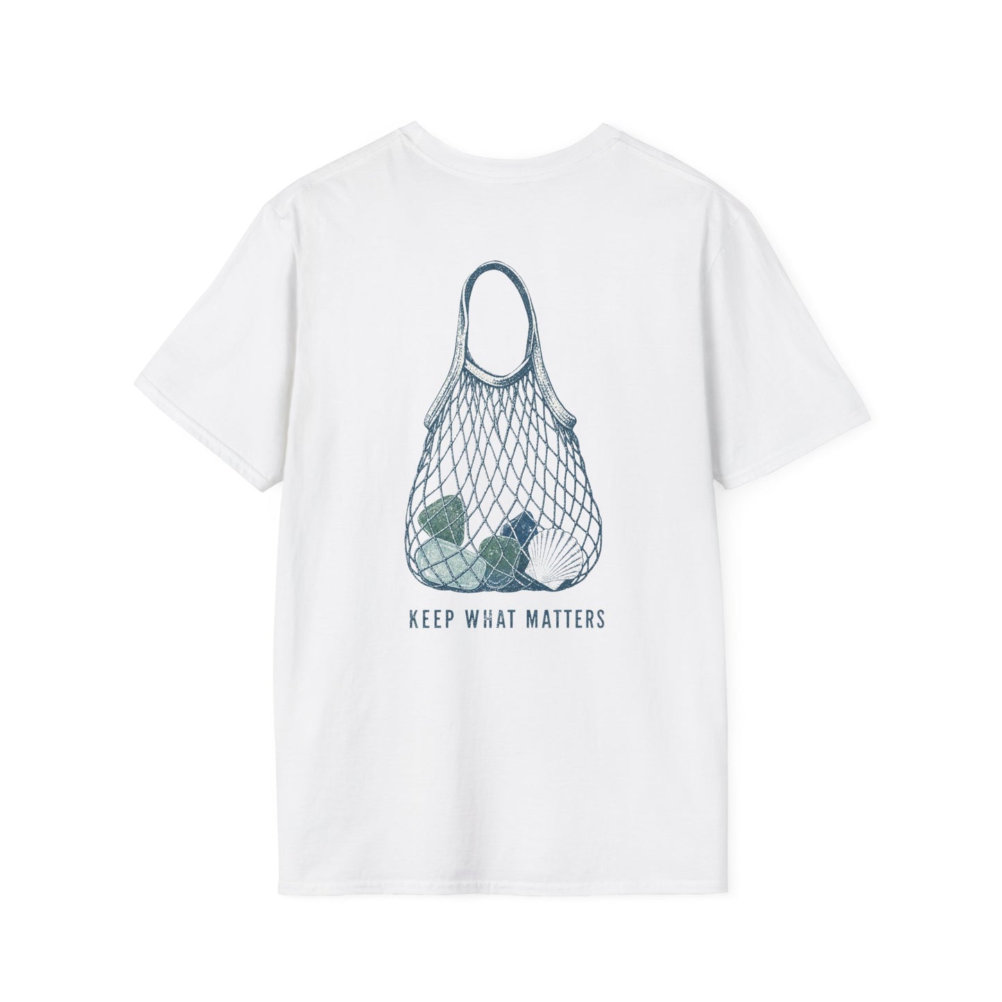 Keep What Matters Coastal Seashell Mesh Tote T-Shirt