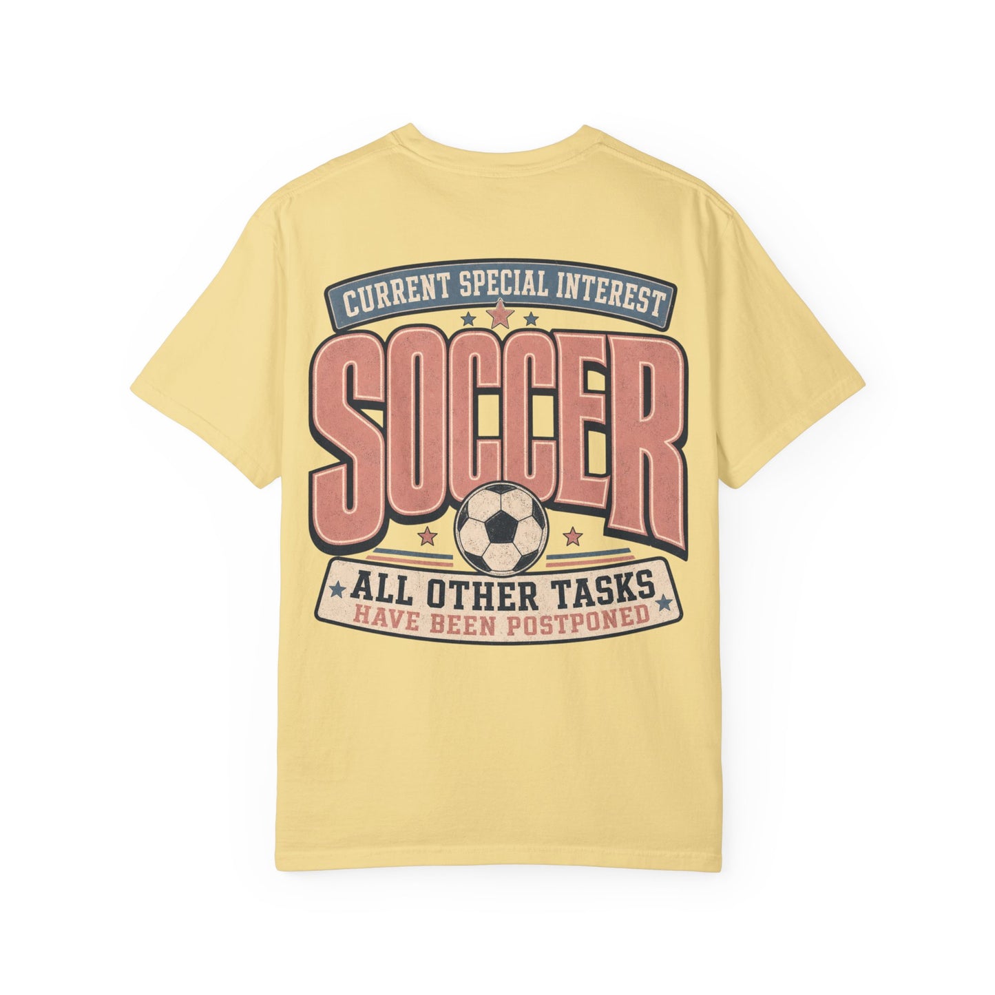 Soccer Graphic T-Shirt — “Current Special Interest: Soccer” Vintage Sports Tee Adult BACK PRINT