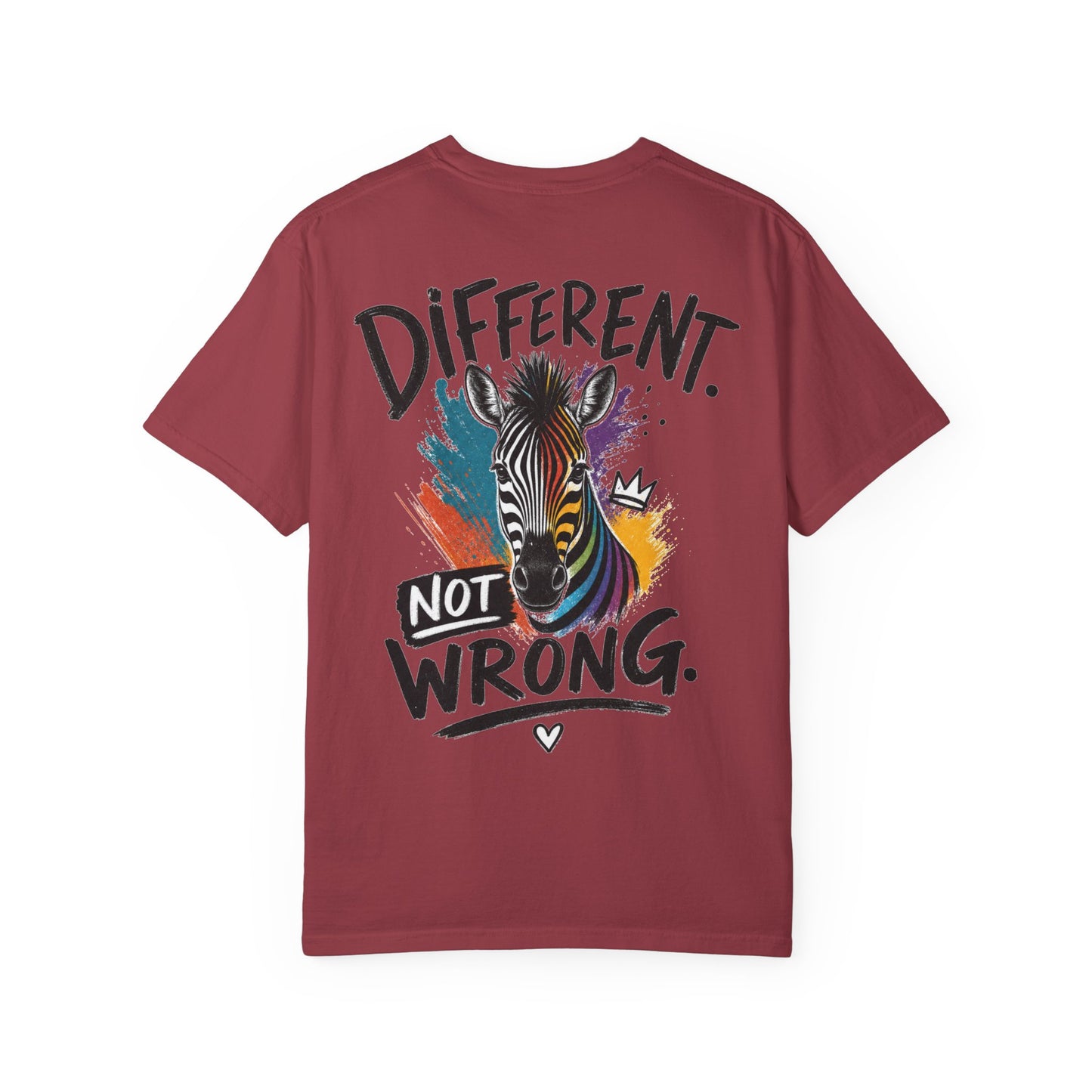 Different Not Wrong Zebra T-Shirt — Neurodivergent Colorful Inspirational Graphic Tee
