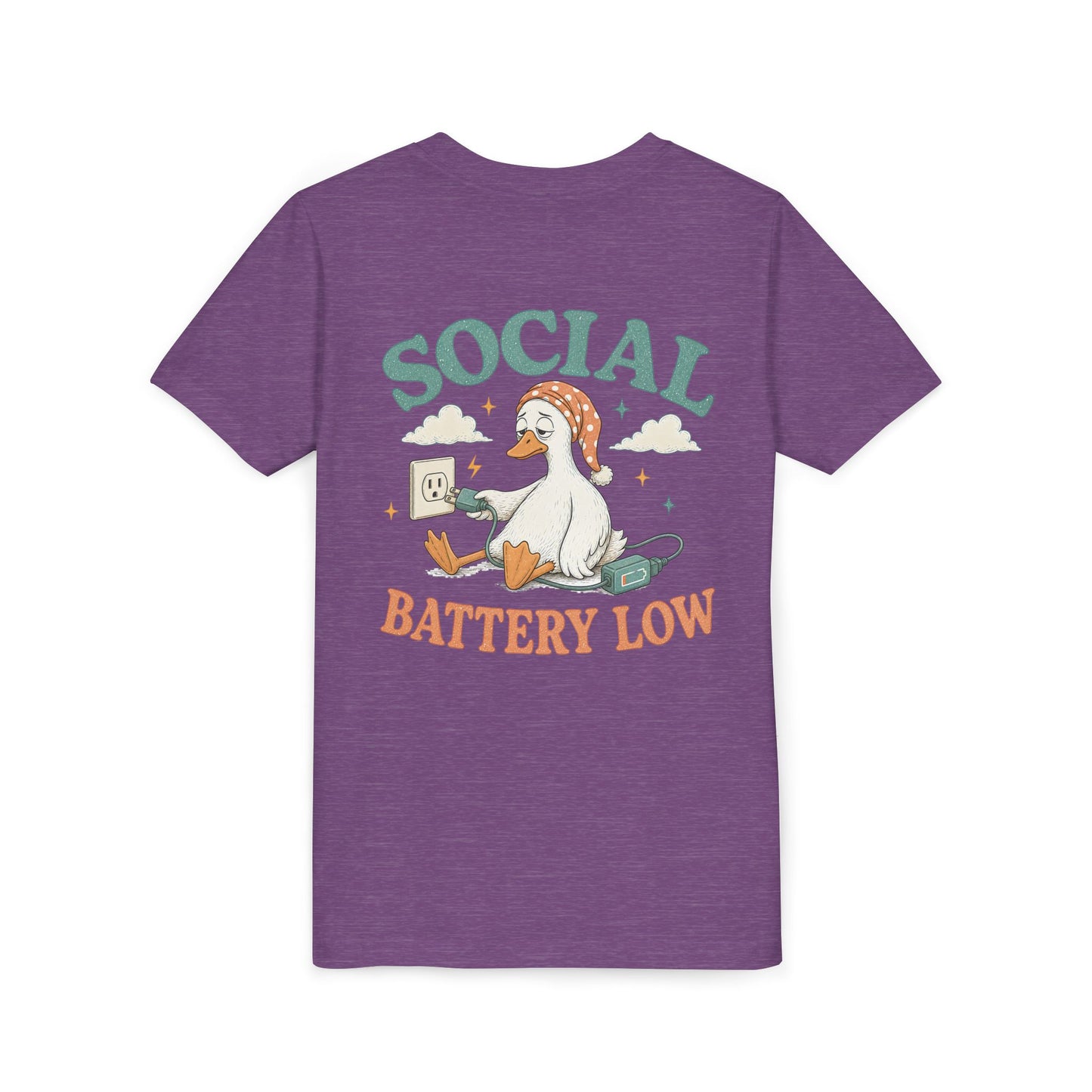 Youth Tee — Social Battery Low Silly Goose Graphic BACK PRINT