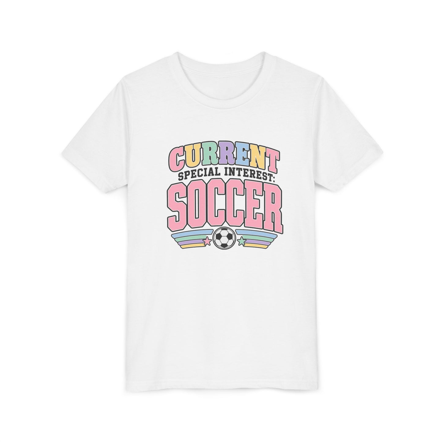 "Current Special Interest: Soccer" Pastel Soccer T-Shirt Youth Tee —
