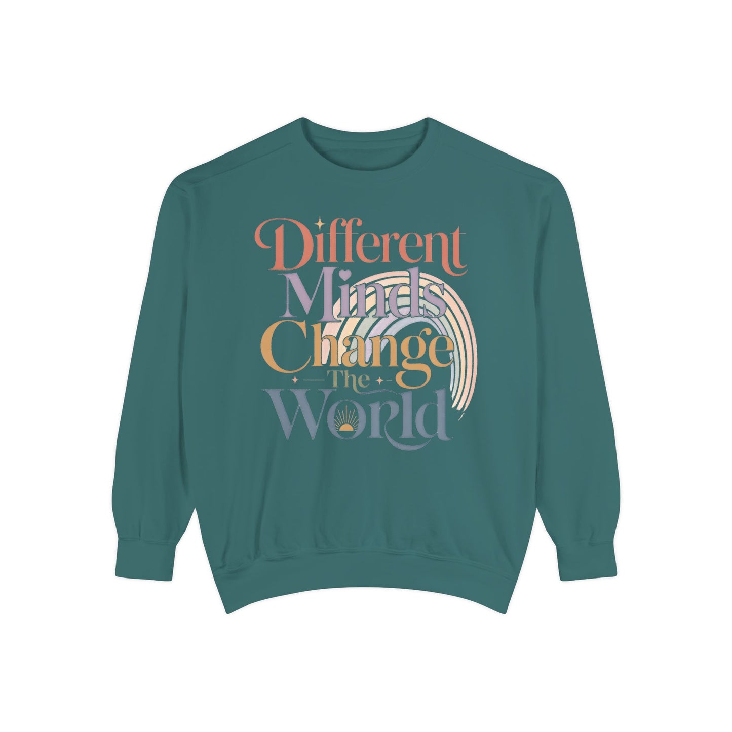Different Minds Change the World Sweatshirt — Inspirational Graphic Sweatshirt - Blue Spruce, S image