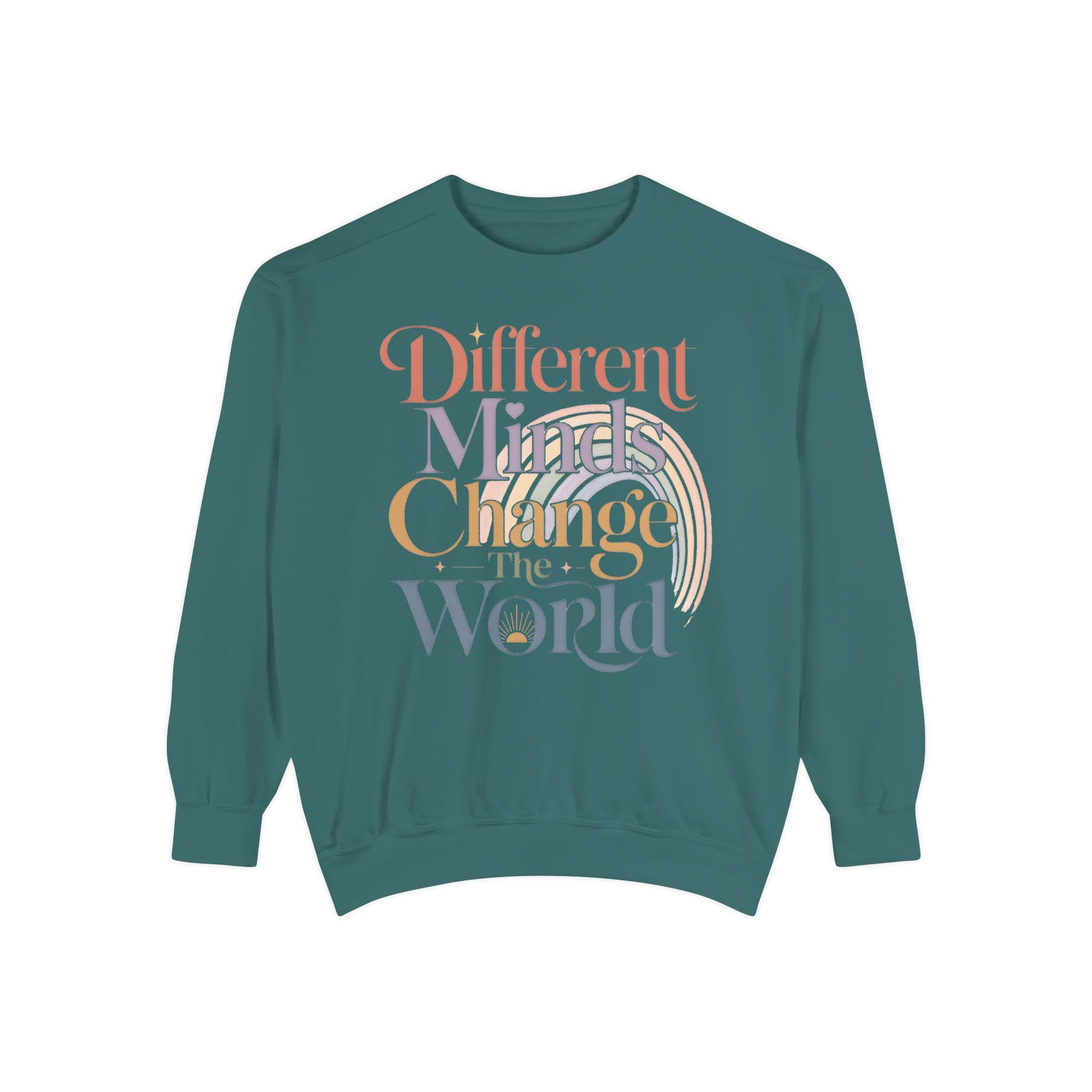 Different Minds Change the World Sweatshirt — Inspirational Graphic Sweatshirt - Blue Spruce, S image
