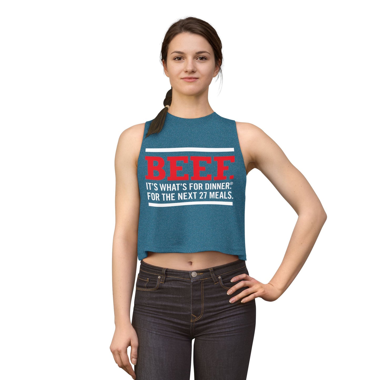 Crop Top — "BEEF: It's What's For Dinner. For The Next 27 Meals." — Funny Autism Routine Tank image 14