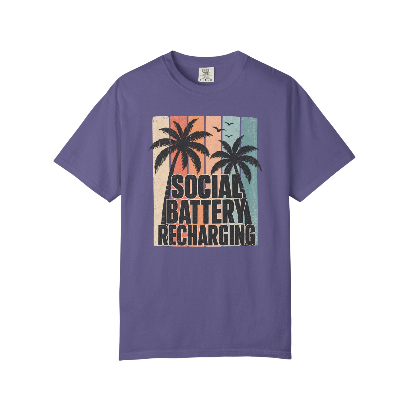 Social Battery Recharging T-Shirt — Retro Palm Beach Vacation Tee