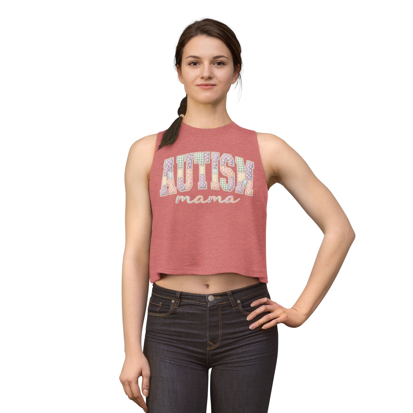 Autism Mama Crop Top - Pastel Patchwork Lettering Support Tank image 4