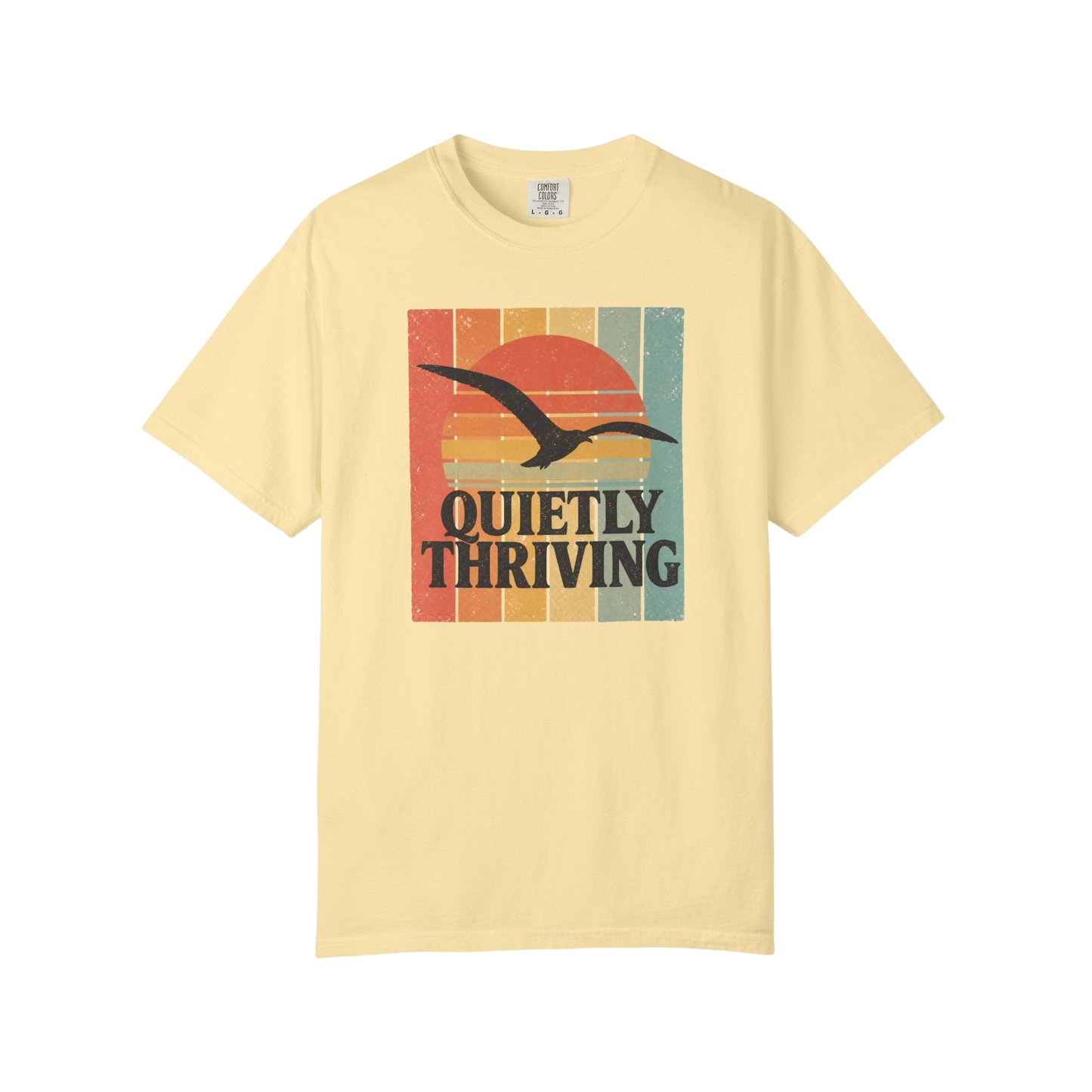 Quietly Thriving T-Shirt — Retro Sunset Seagull Tee