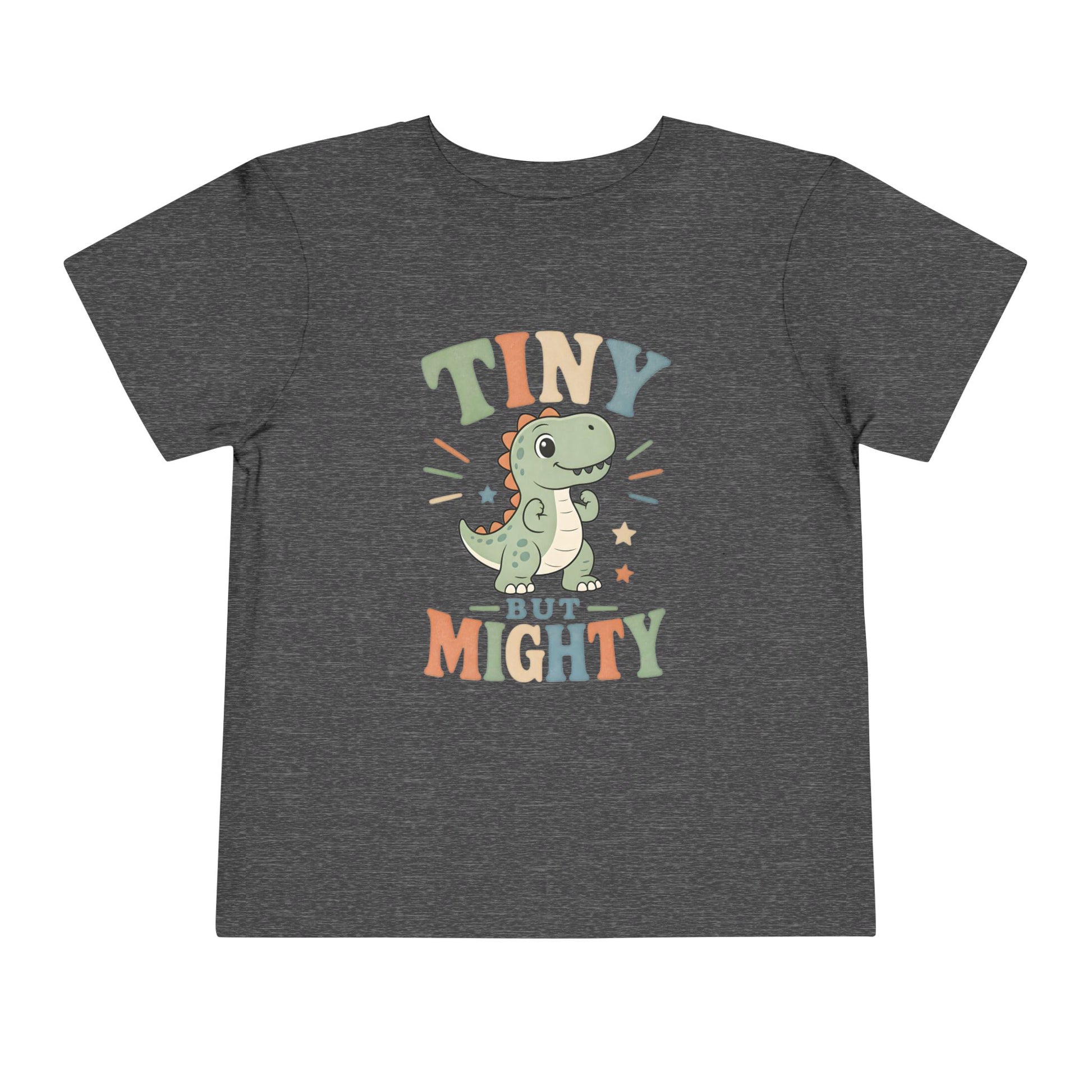 Tiny But Mighty Toddler Tee — Cute Dino Graphic Shirt for Kids - Dark Heather Grey, 2T image