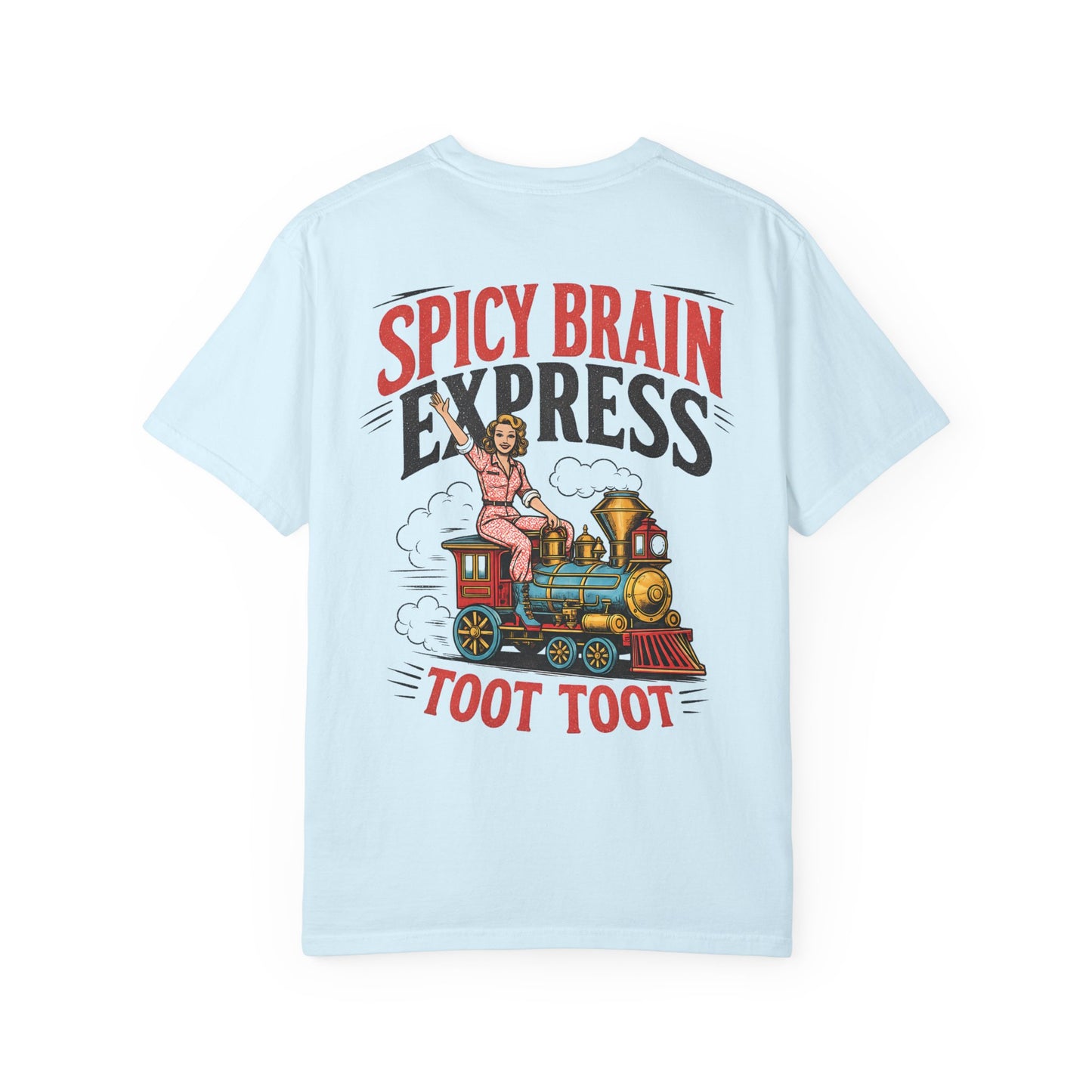 Spicy Brain Express T‑Shirt — Vintage Train Graphic "Toot Toot" BACK PRINT