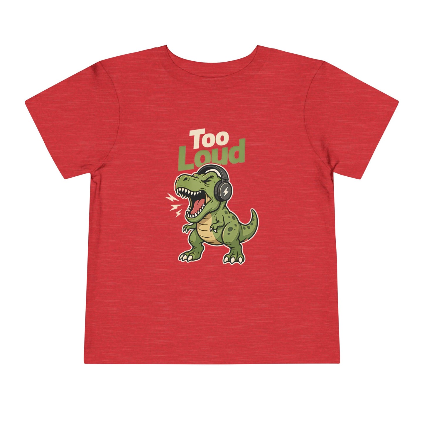 Toddler Tee — 'Too Loud' Headphone T-Rex Graphic Shirt