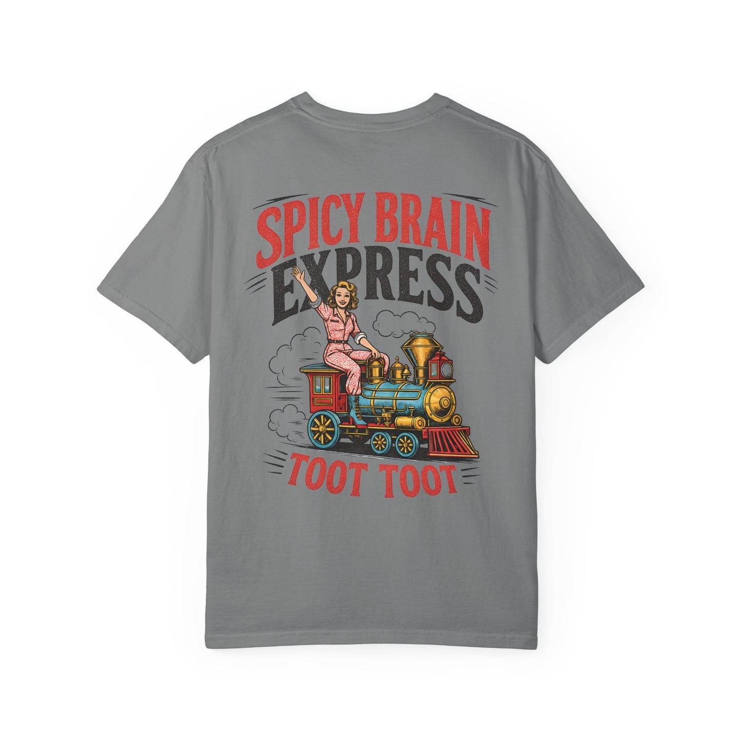 Spicy Brain Express T‑Shirt — Vintage Train Graphic "Toot Toot" BACK PRINT