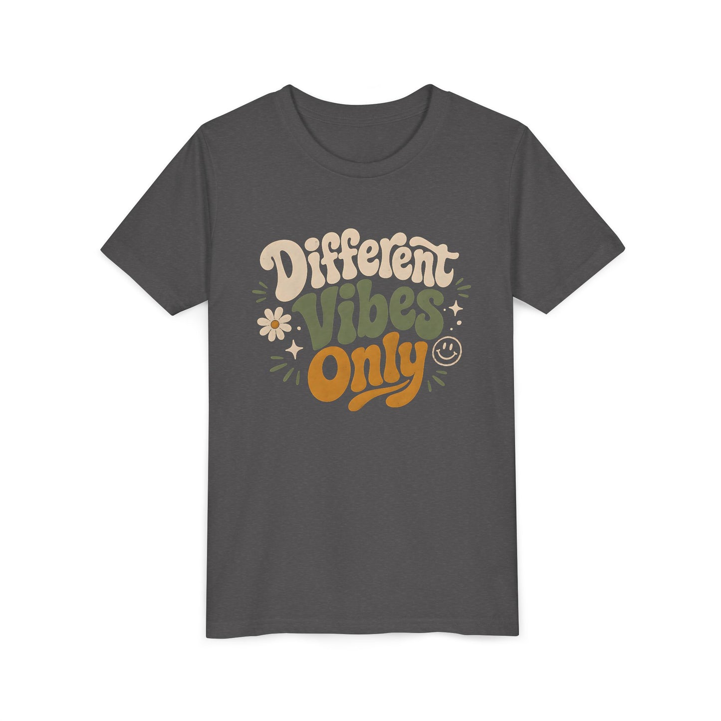 Youth Tee — "Different Vibes Only" Retro Flower Kids T-Shirt