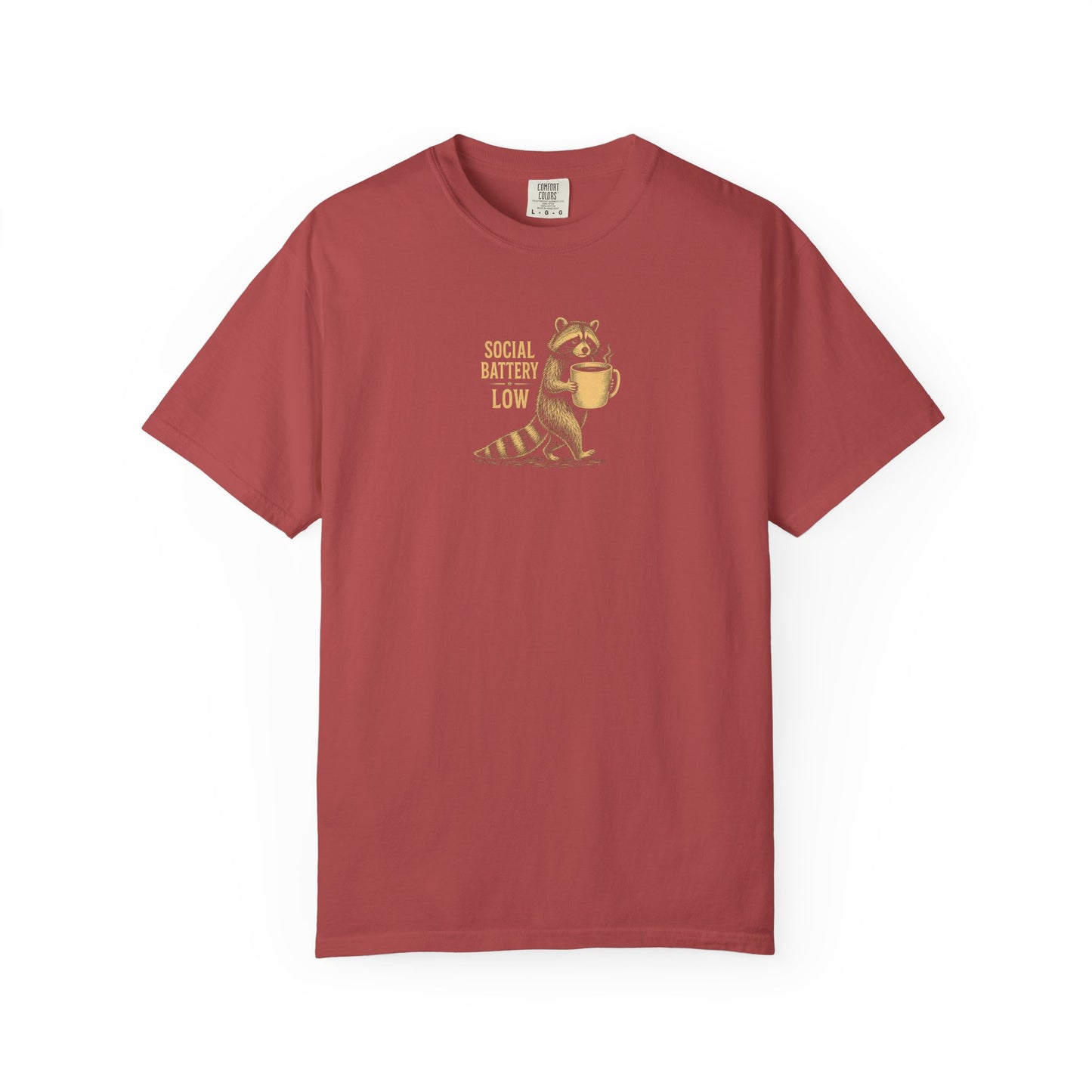 "Social Battery Low" Raccoon Coffee Graphic Tee