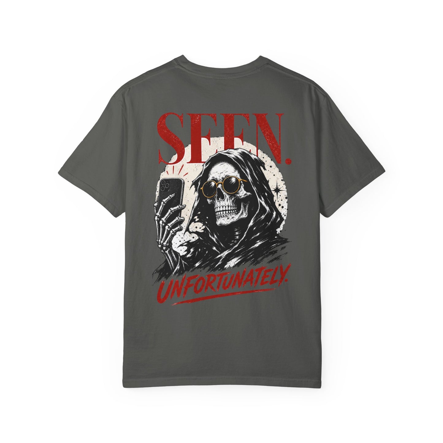 "Seen. Unfortunately." Skull Selfie Graphic T-Shirt