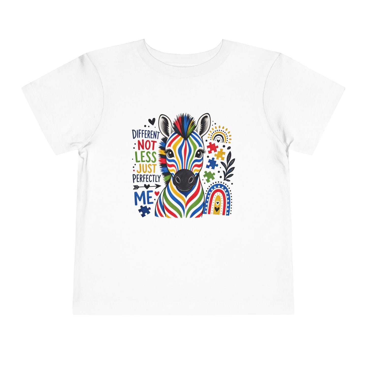 Toddler Tee — Colorful Zebra "Different Not Less, Just Perfectly Me"