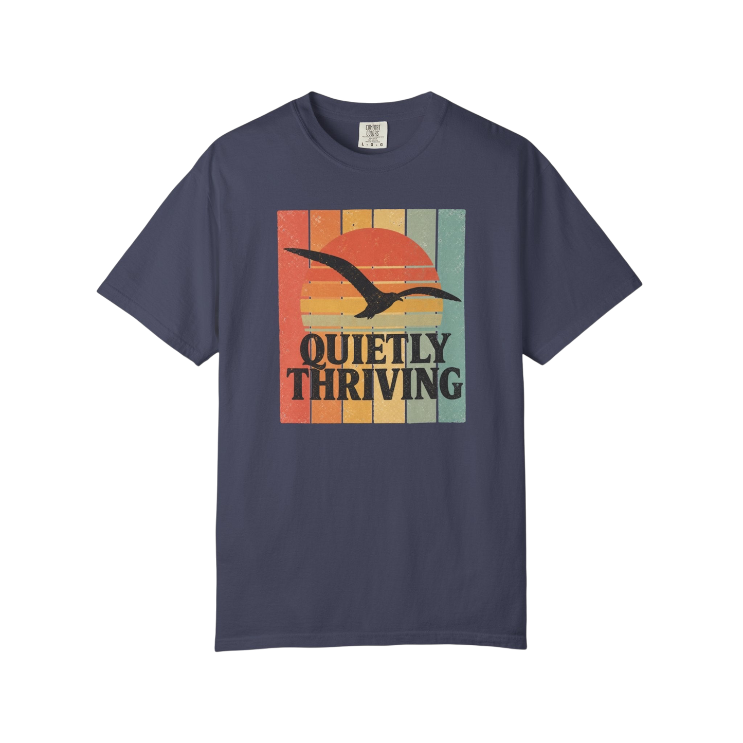Quietly Thriving T-Shirt — Retro Sunset Seagull Tee
