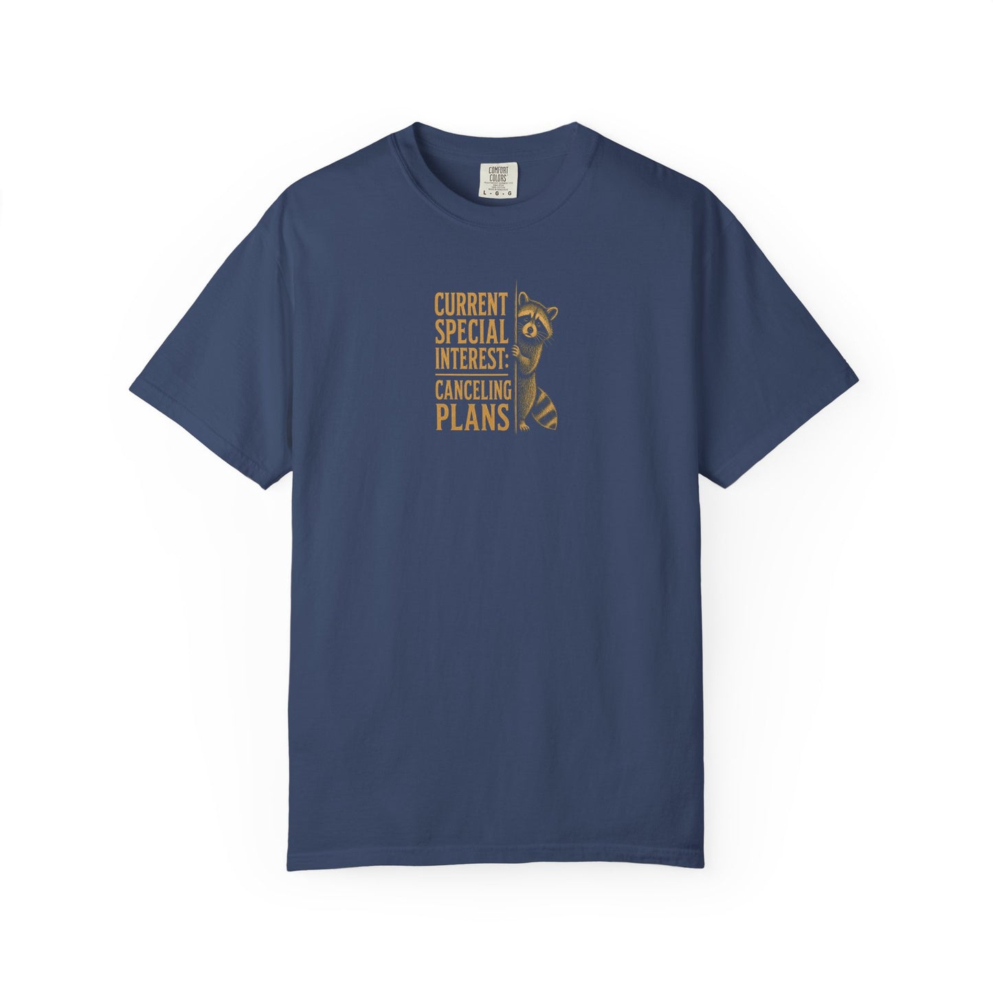 Funny Cancelled Plans T-Shirt — "Current Special Interest: Cancelling Plans" Raccoon Graphic Tee