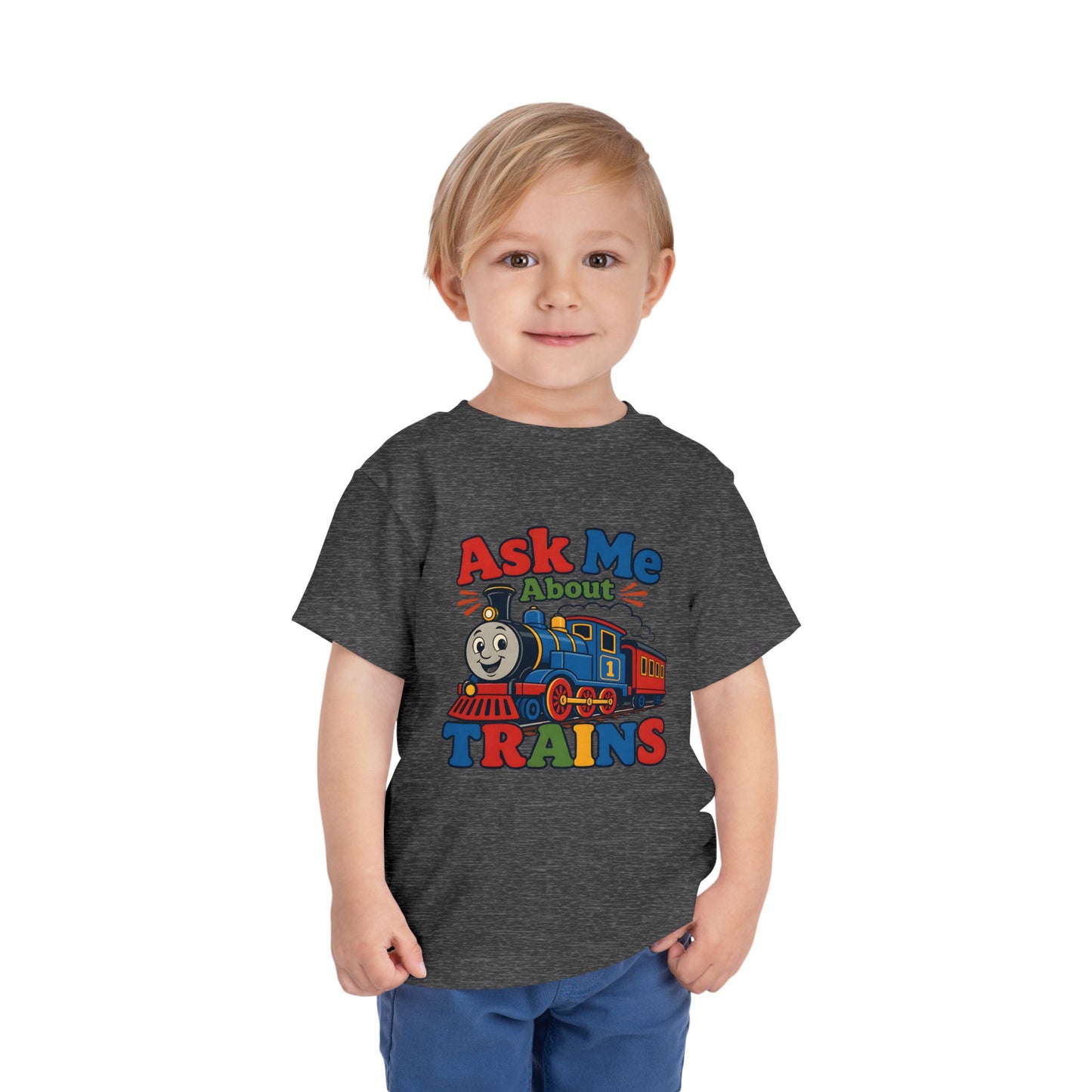 Toddler Tee — "Ask Me About Trains" Cute Kids Train Graphic Shirt image 31