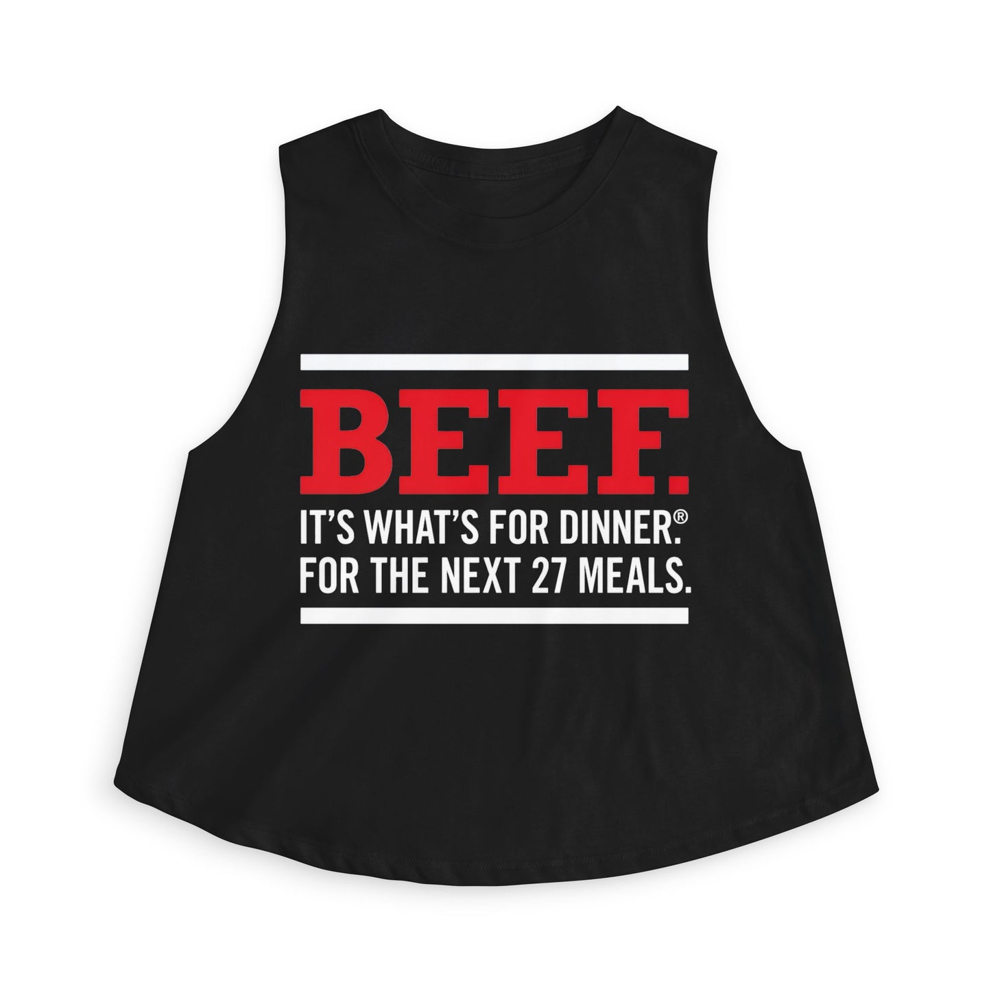 Crop Top — "BEEF: It's What's For Dinner. For The Next 27 Meals." — Funny Autism Routine Tank image