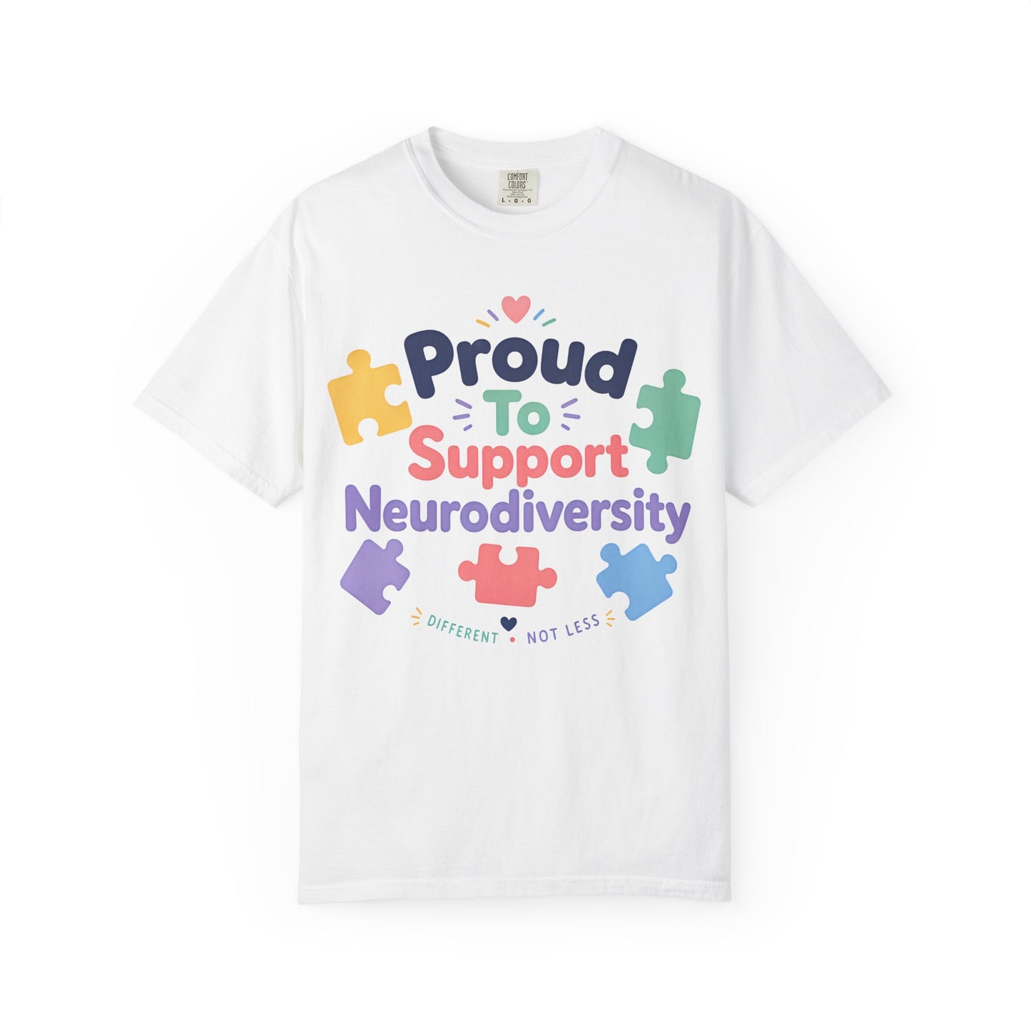 Proud to Support Neurodiversity T-Shirt — Colorful Puzzle Piece Awareness Tee image