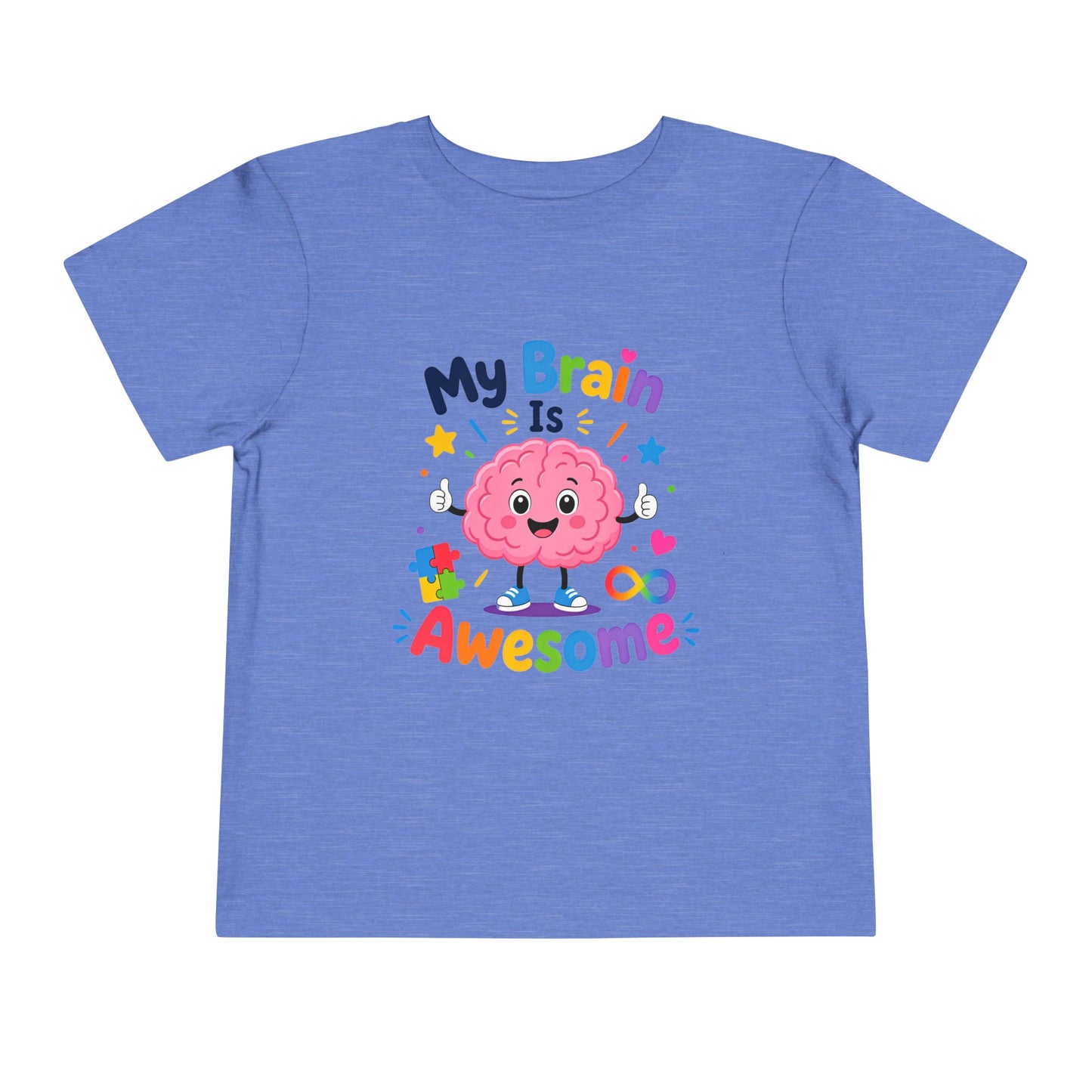Toddler Tee — "My Brain Is Awesome" Cute Brain Graphic Kids T‑Shirt - Heather Columbia Blue, 5T image