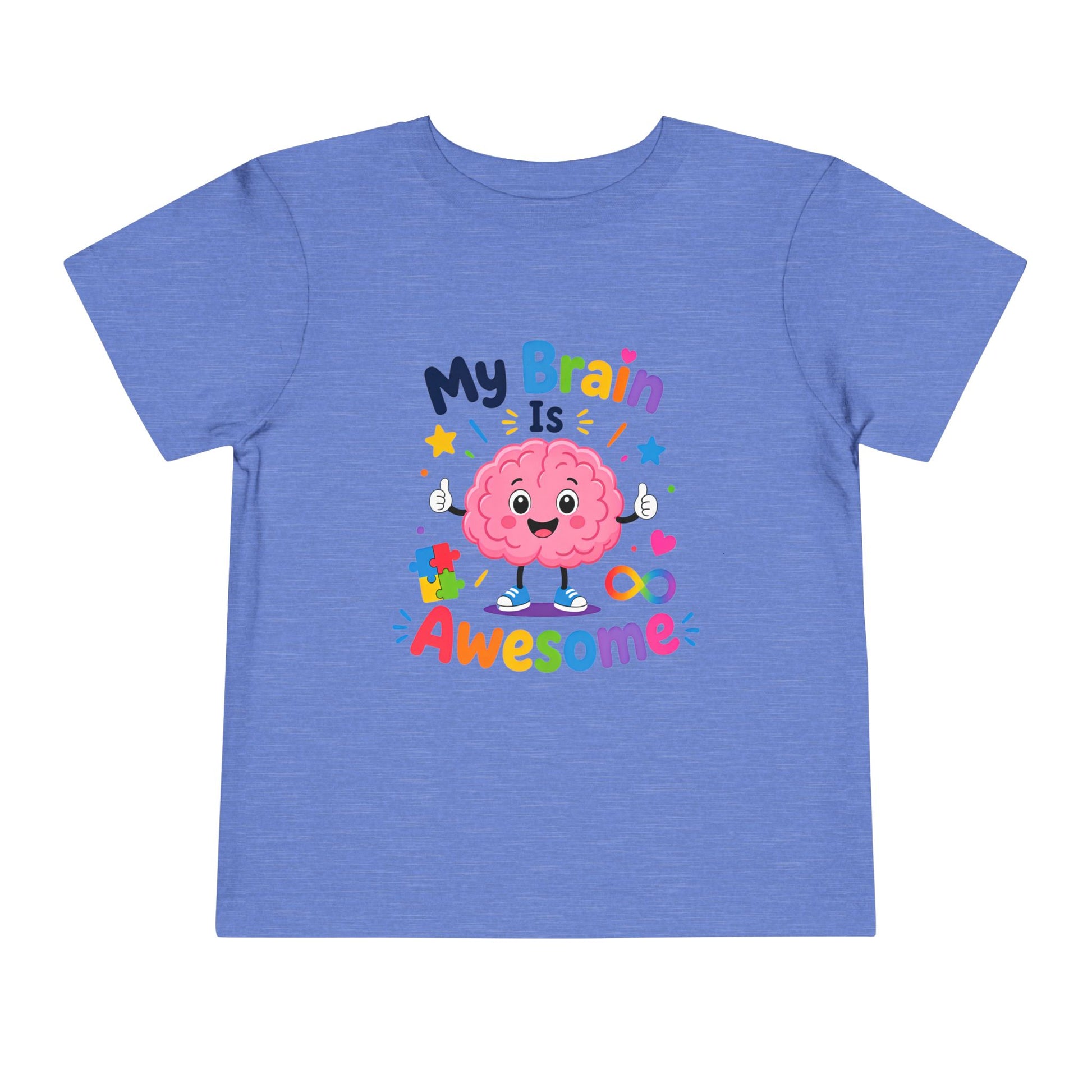 Toddler Tee — "My Brain Is Awesome" Cute Brain Graphic Kids T‑Shirt - Heather Columbia Blue, 5T image