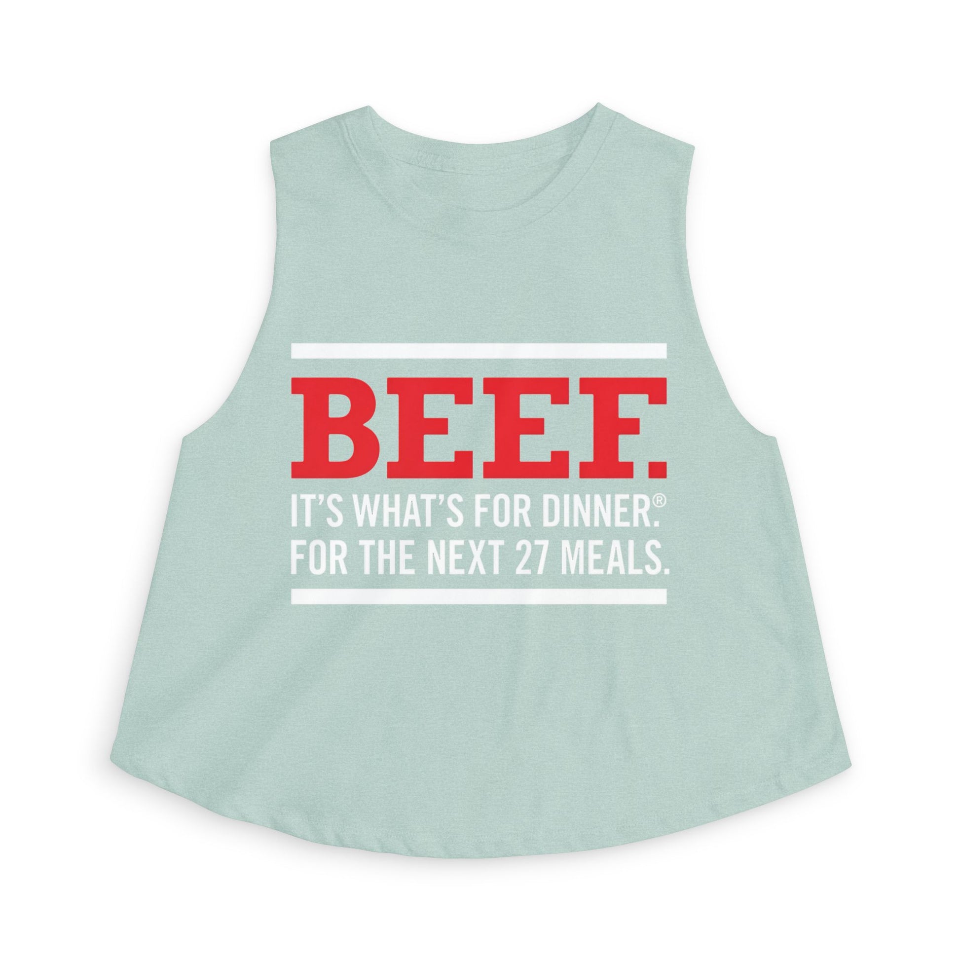 Crop Top — "BEEF: It's What's For Dinner. For The Next 27 Meals." — Funny Autism Routine Tank image