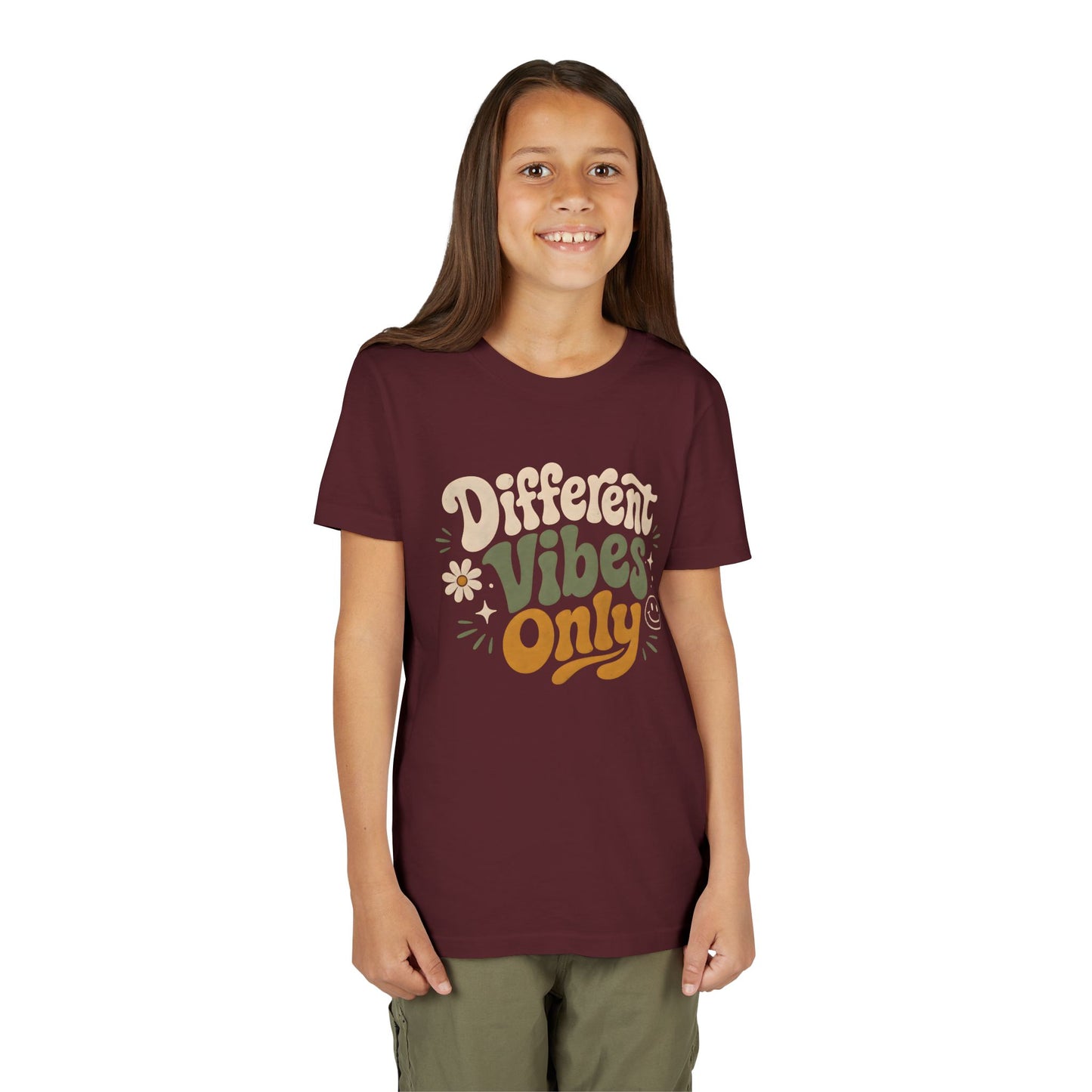 Youth Tee — "Different Vibes Only" Retro Flower Kids T-Shirt