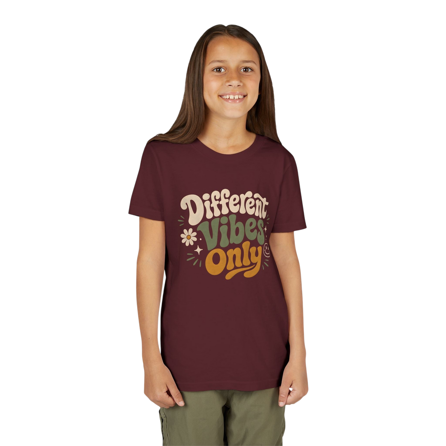Youth Tee — "Different Vibes Only" Retro Flower Kids T-Shirt