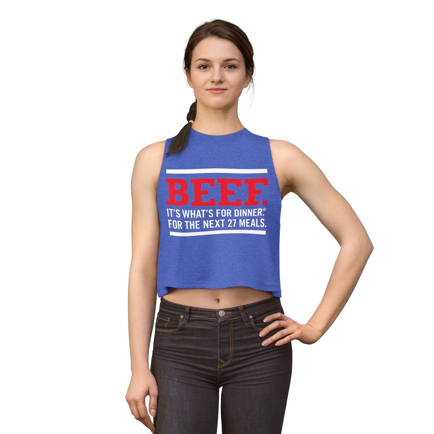 Crop Top — "BEEF: It's What's For Dinner. For The Next 27 Meals." — Funny Autism Routine Tank image 10