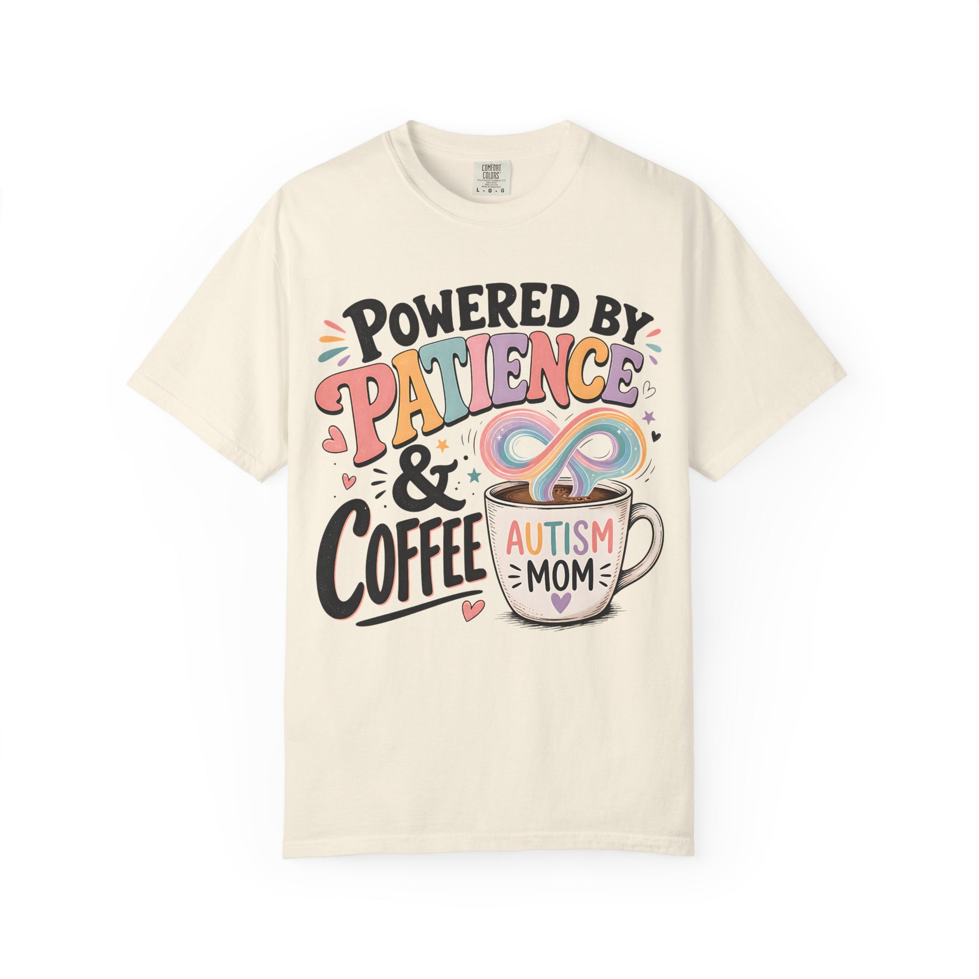 Autism Mom T-Shirt — "Powered by Patience &amp; Coffee" Graphic Tee image