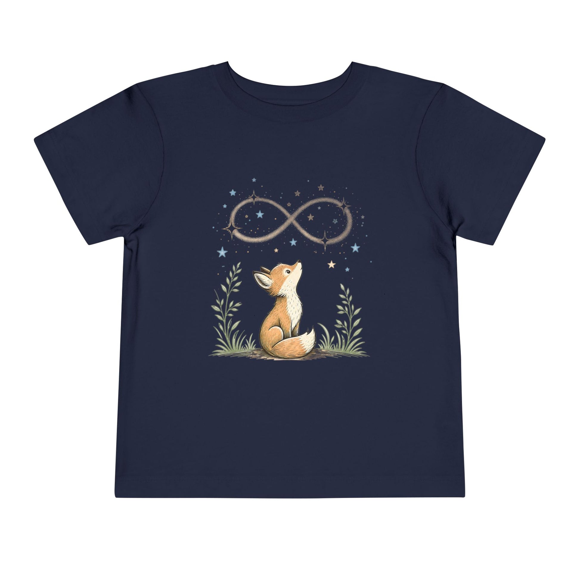 Toddler Tee — Little Fox Gazing at Stars Infinity Design - Navy, 3T image