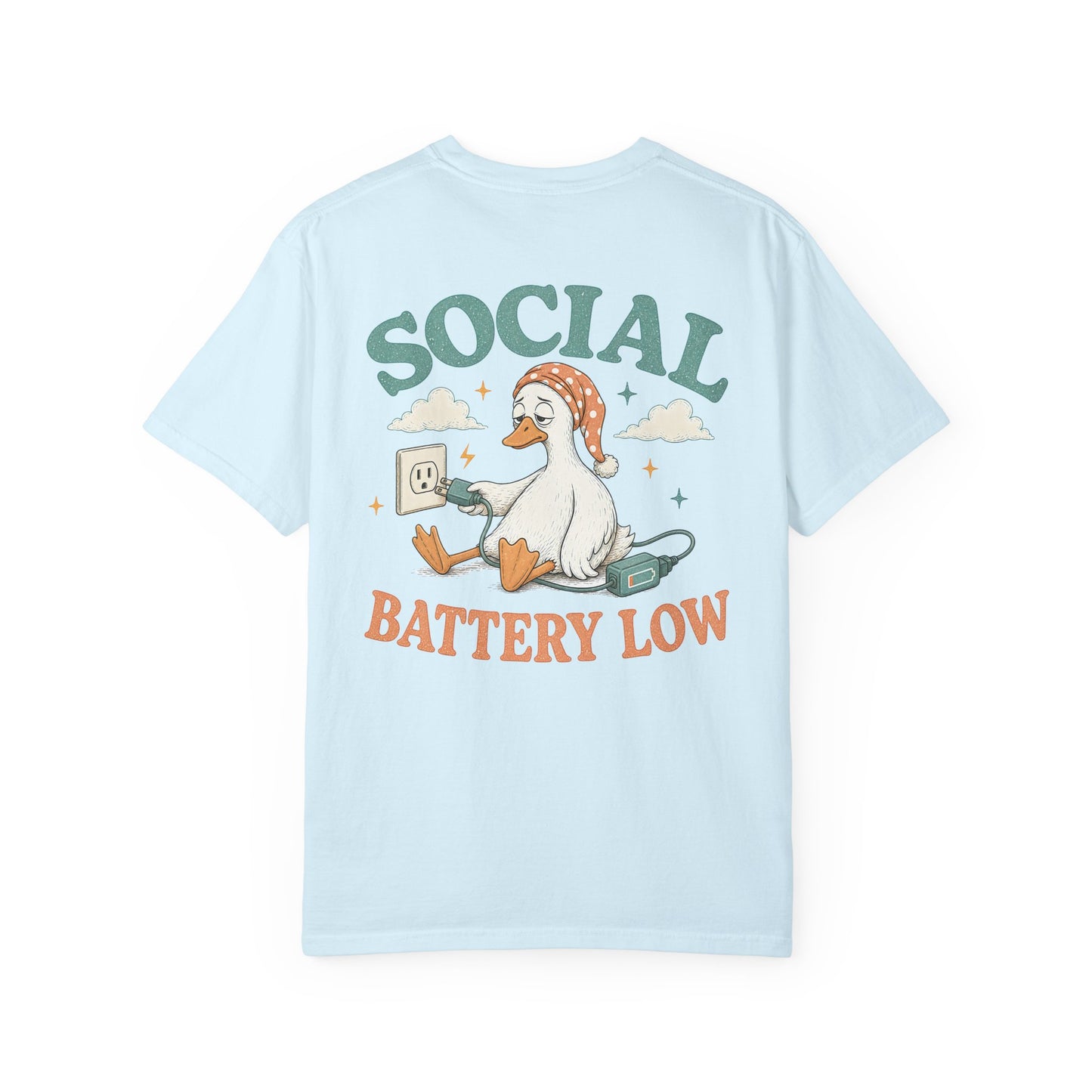 Social Battery Low T-Shirt —BACK PRINT- Introvert Silly Goose Graphic Tee