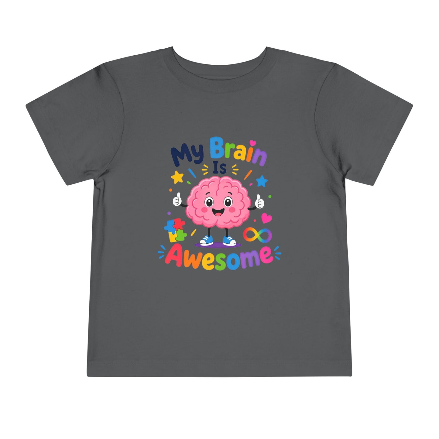 Toddler Tee — "My Brain Is Awesome" Cute Brain Graphic Kids T‑Shirt - Asphalt, 4T image