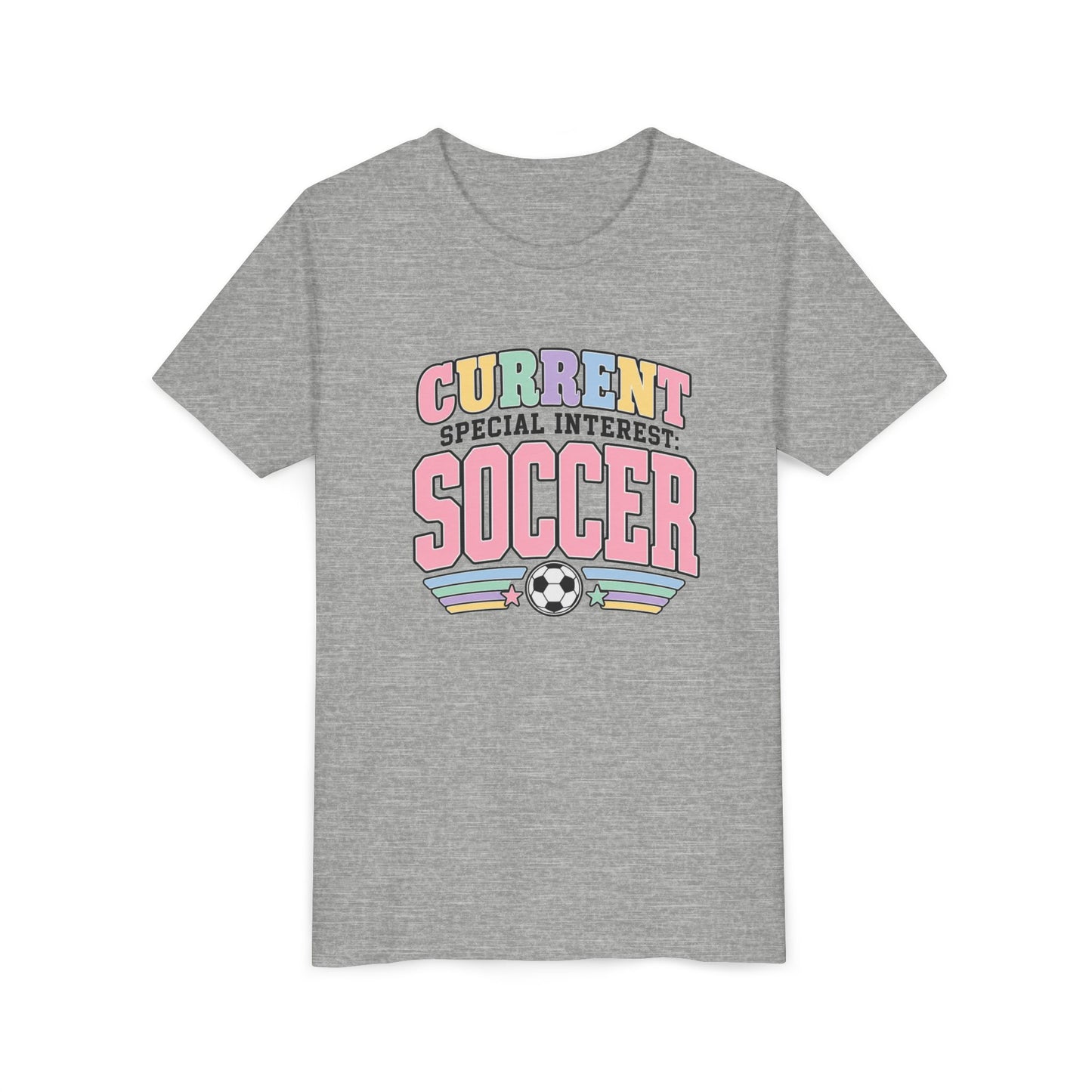 "Current Special Interest: Soccer" Pastel Soccer T-Shirt Youth Tee —