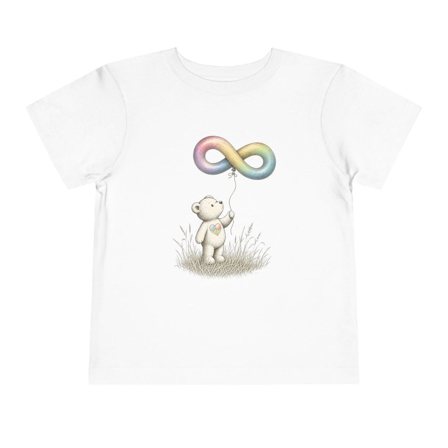 Toddler Tee — Bear Holding Rainbow Infinity Balloon Cute Kids Shirt - White, 4T image