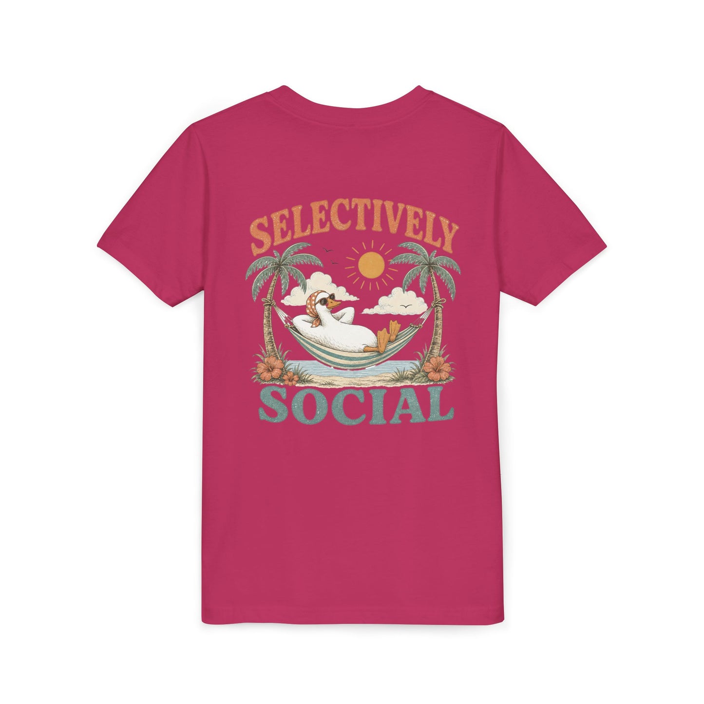 Youth Tee — Silly Goose "Selectively Social" Hammock Graphic Kid’s T-Shirt BACK PRINT