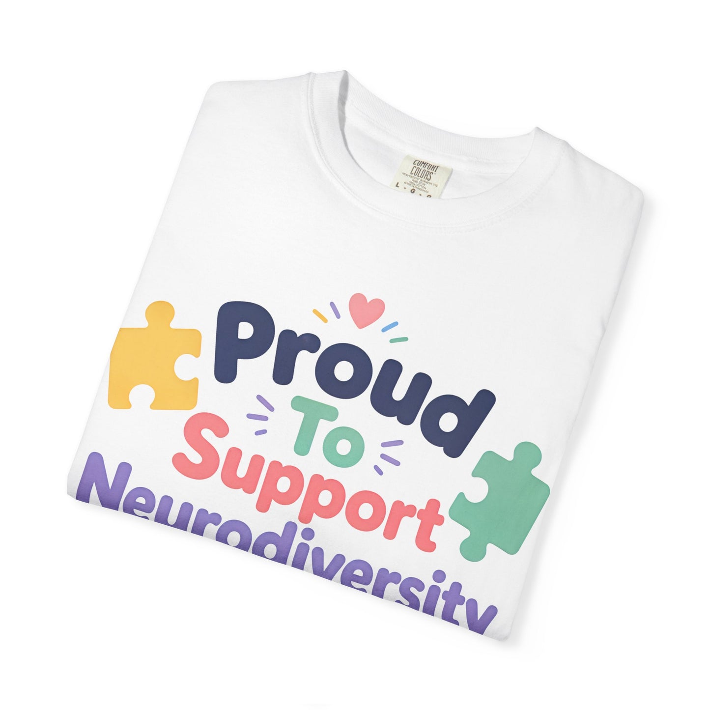 Proud to Support Neurodiversity T-Shirt — Colorful Puzzle Piece Awareness Tee image 3