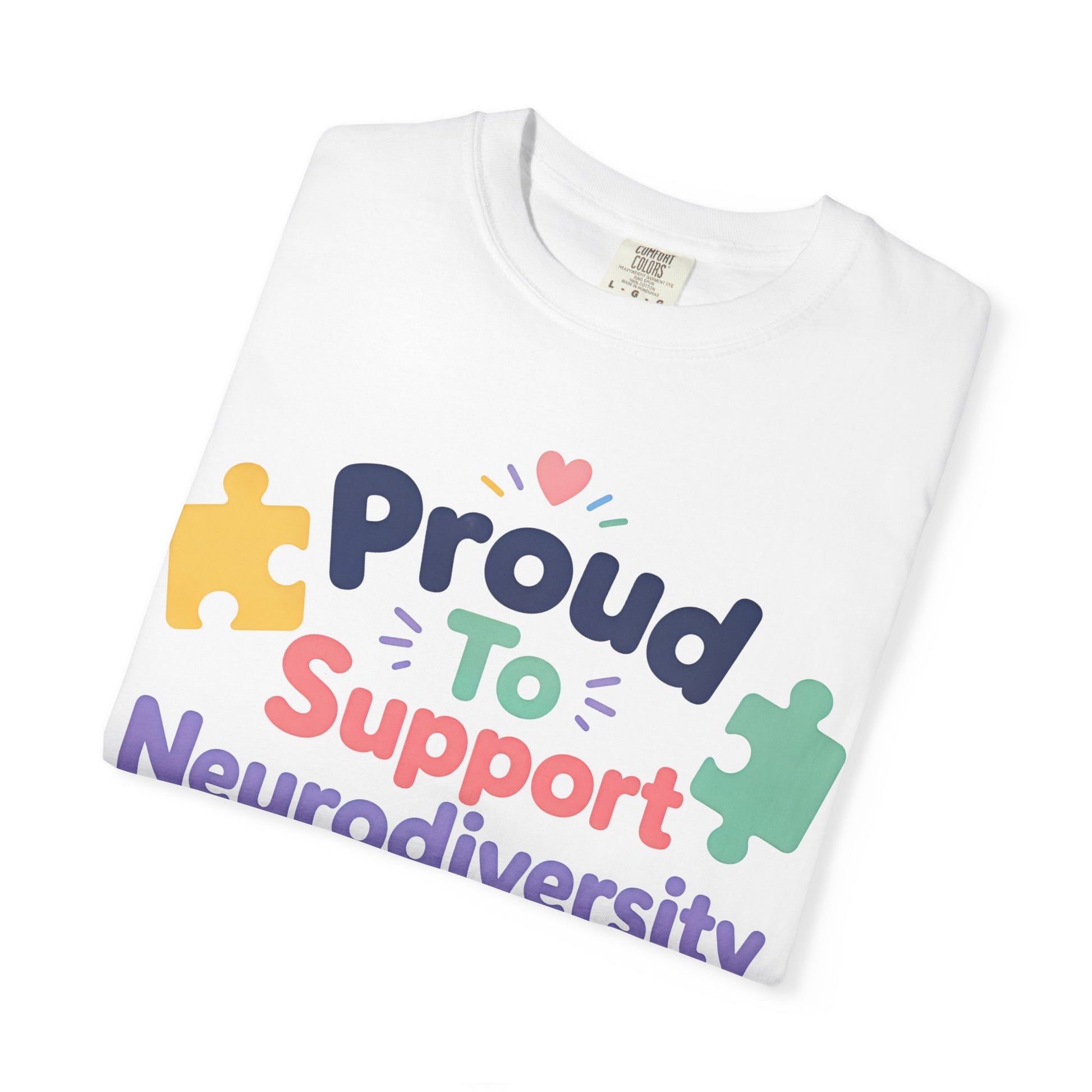 Proud to Support Neurodiversity T-Shirt — Colorful Puzzle Piece Awareness Tee image 3