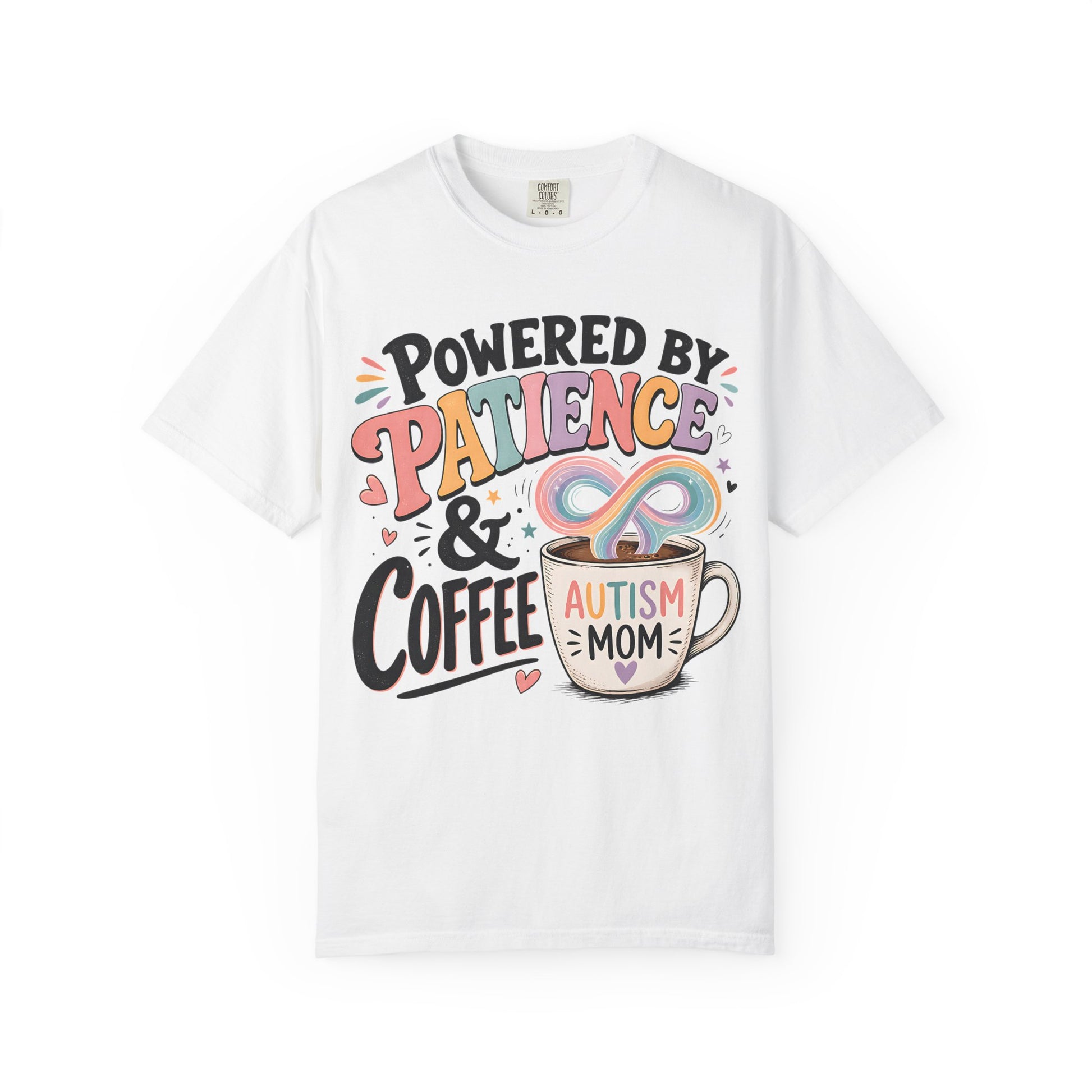 Autism Mom T-Shirt — "Powered by Patience &amp; Coffee" Graphic Tee image