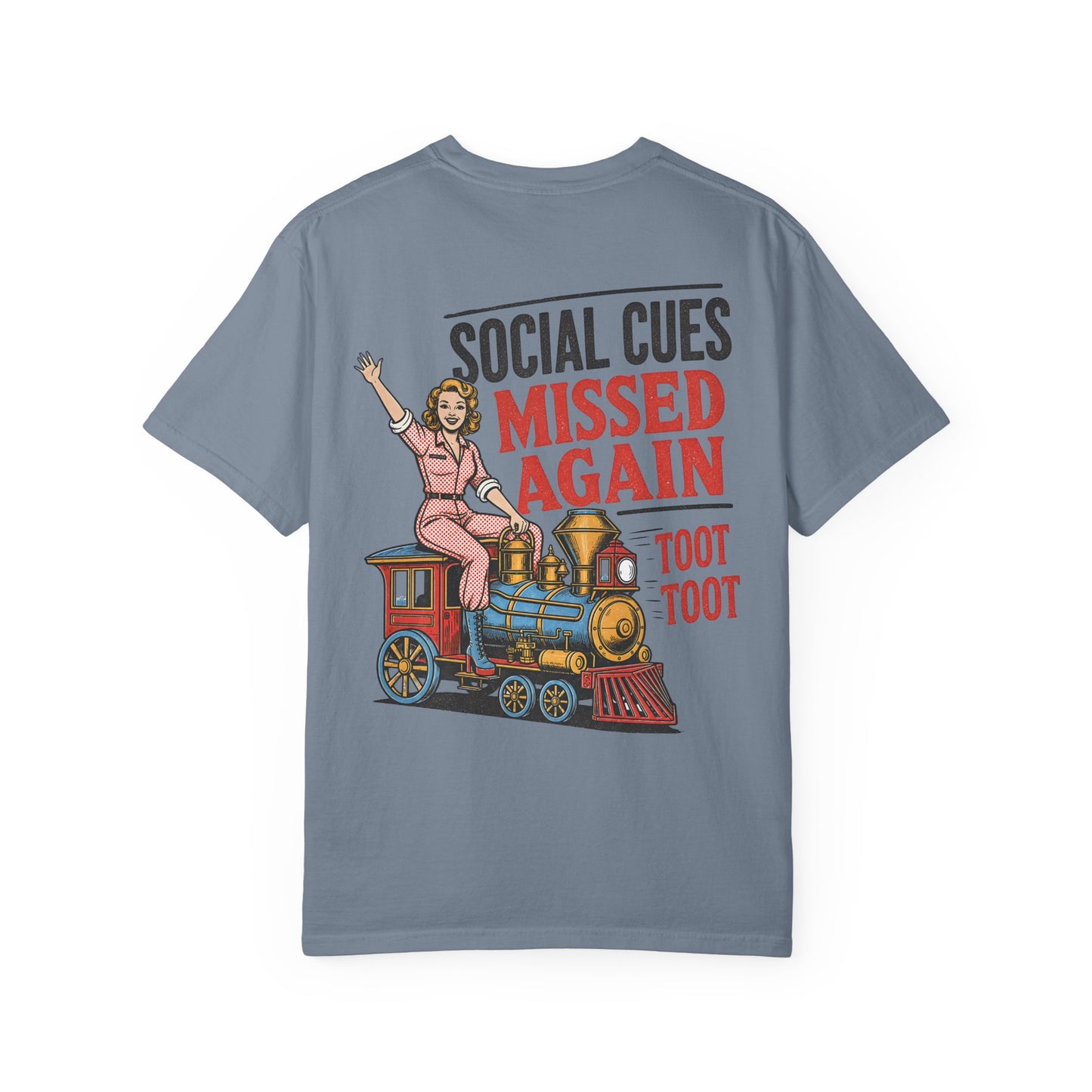 Social Cues Missed Again T-Shirt Vintage Train BACK PRINT