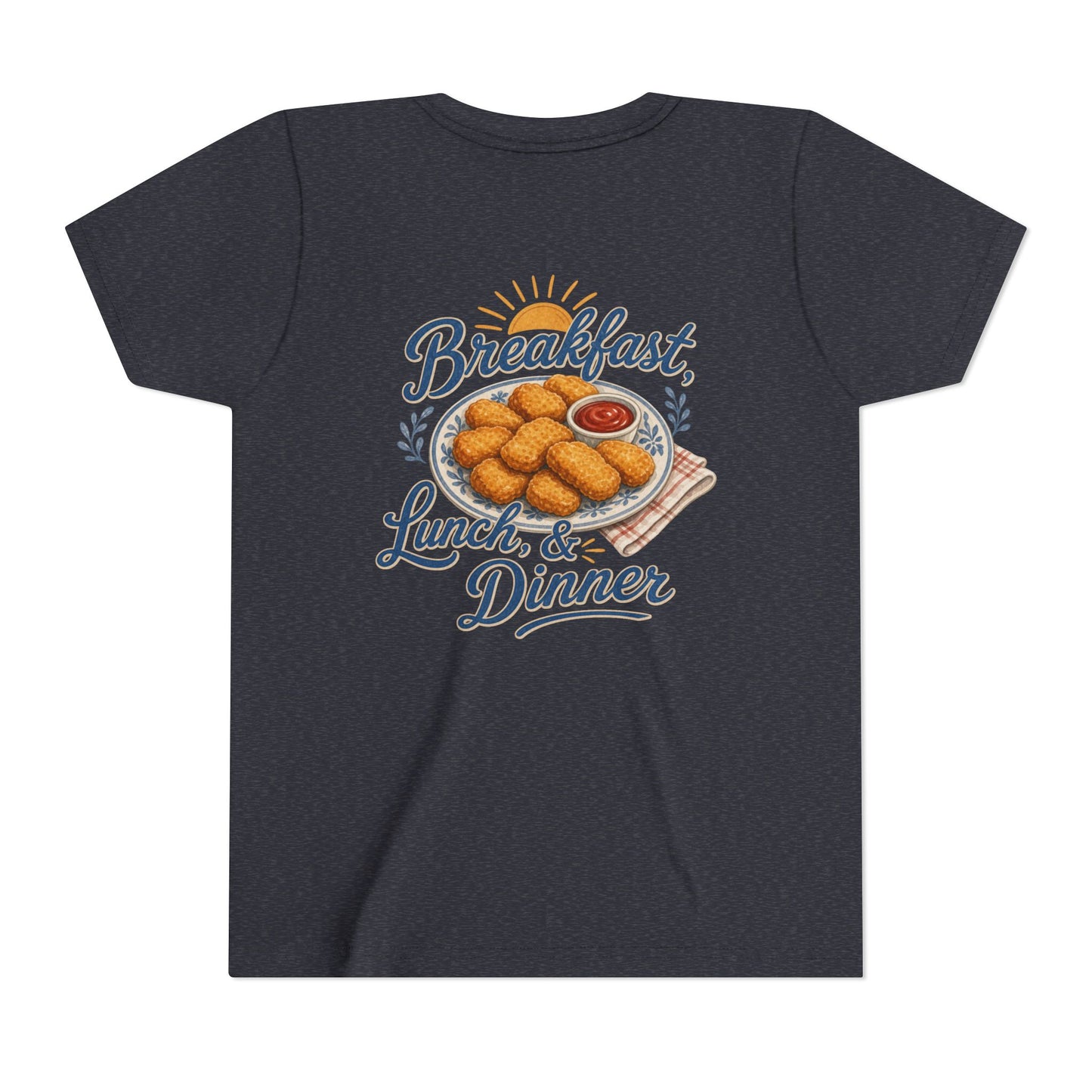 "Breakfast, Lunch & Dinner" Chicken Nugget Graphic Youth Tee — BACK PRINT